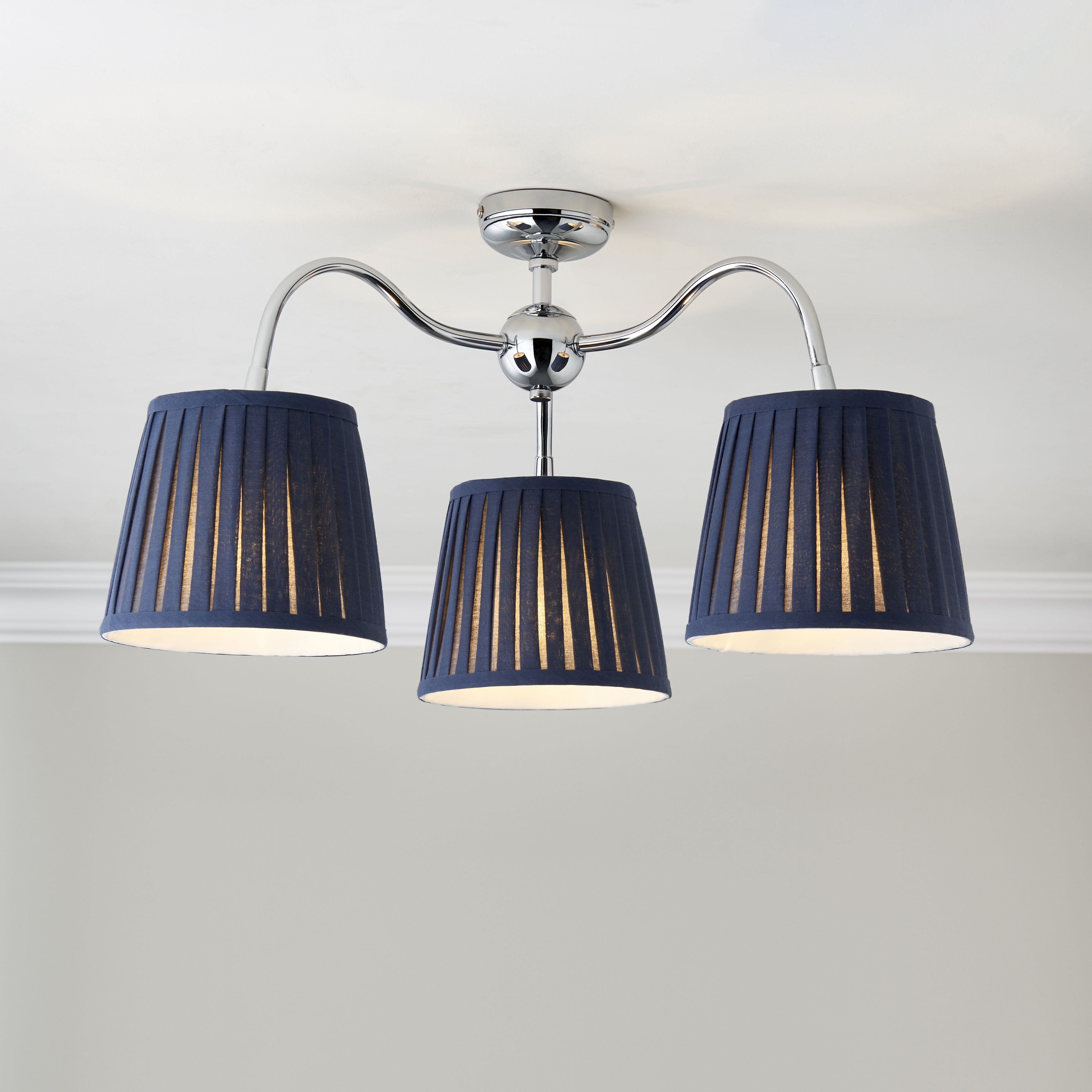 Lily Pleated Fabric & metal Navy 3 Lamp LED Ceiling light