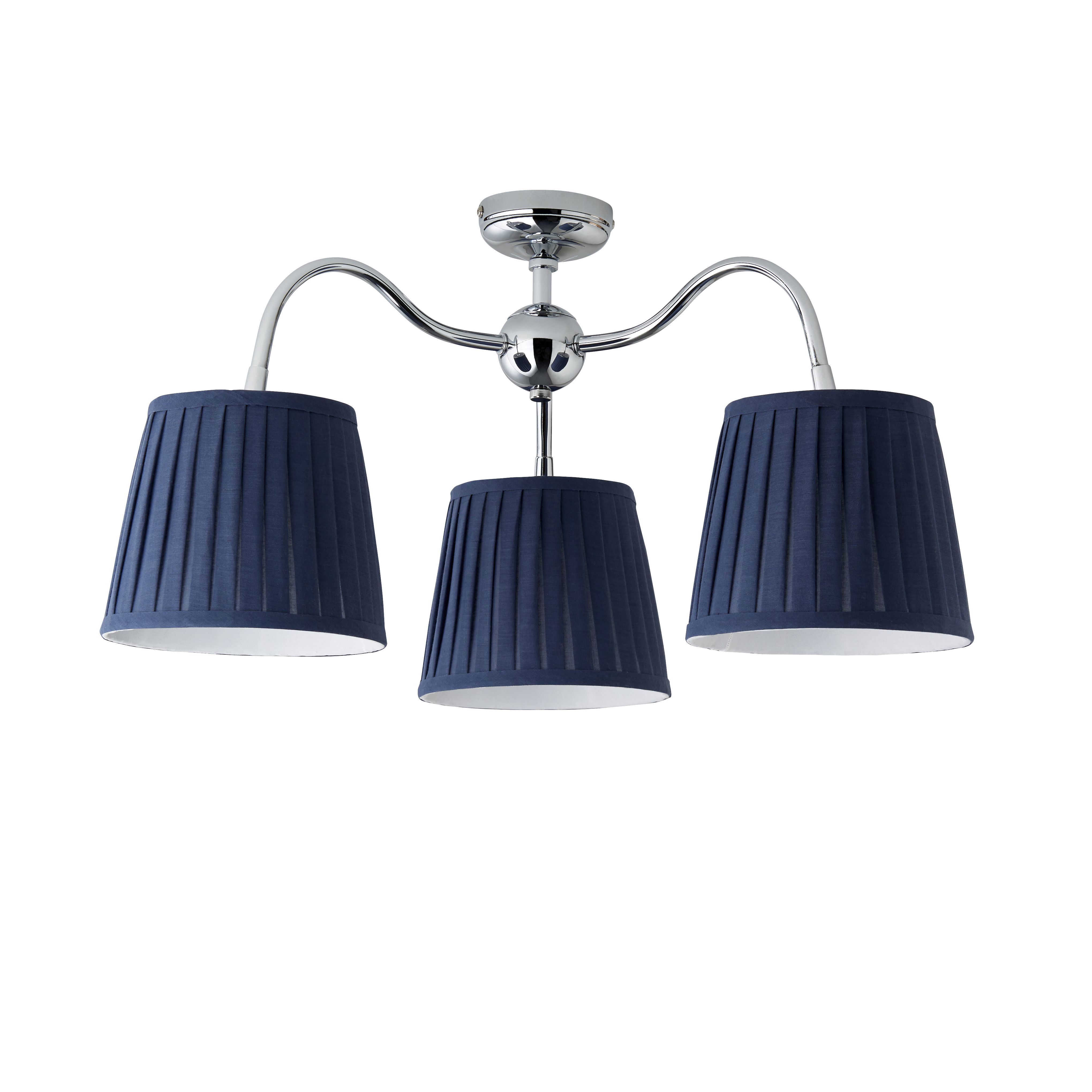 Lily Pleated Fabric & metal Navy 3 Lamp LED Ceiling light