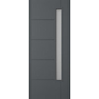 Linear 5 panel Frosted Double glazed Modern Pre-painted Anthracite Timber LH & RH External Front door, (H)1981mm (W)762mm