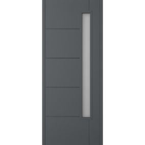 Linear 5 panel Frosted Double glazed Modern Pre-painted Anthracite Timber LH & RH External Front door, (H)1981mm (W)838mm