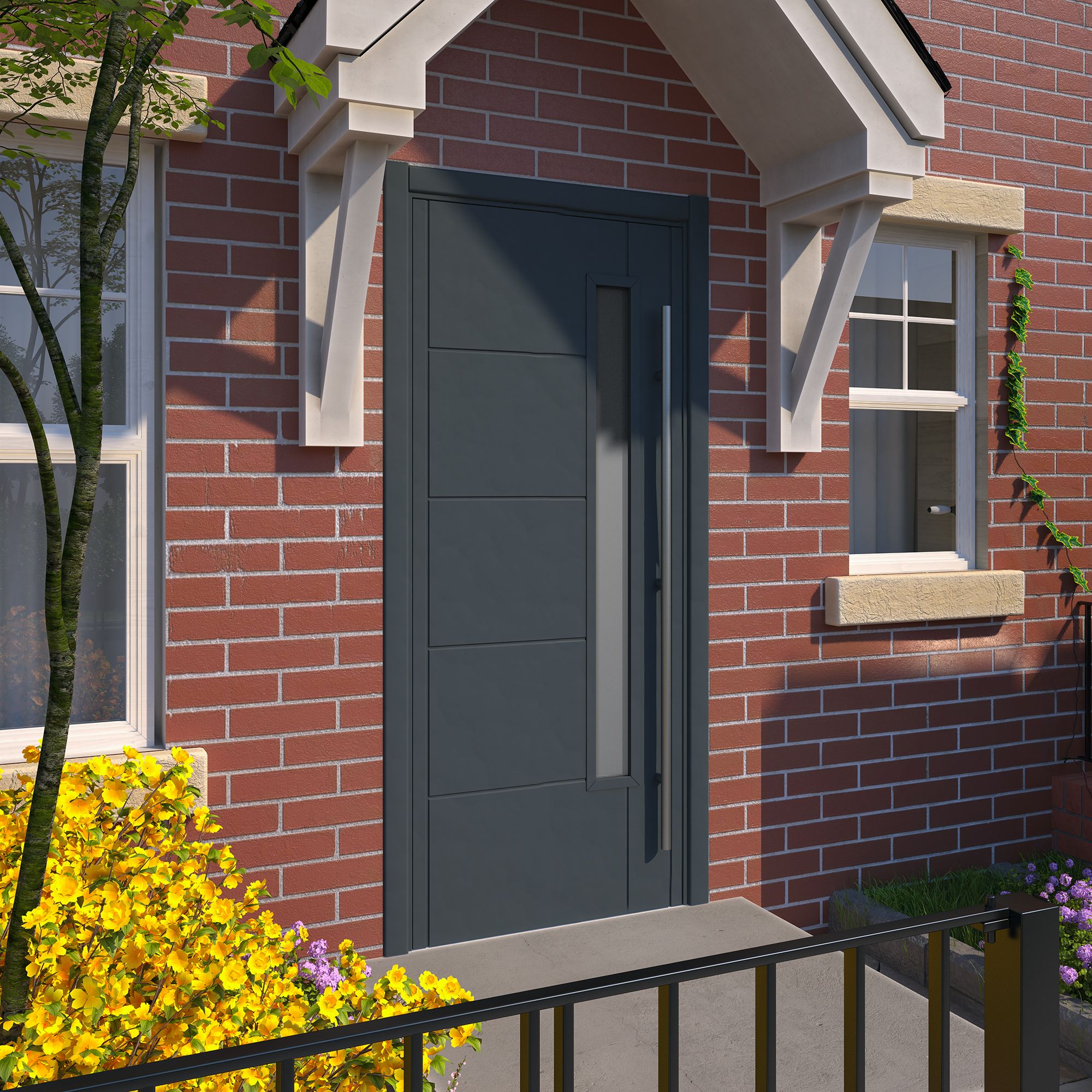 銀泥墨「彩輝」 0.5丁型 c Linear 5 panel Frosted Glazed Shaker Anthracite External Panel