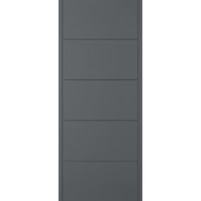 Linear 5 panel Unglazed Modern Pre-painted Anthracite Timber LH & RH External Front door, (H)1981mm (W)762mm