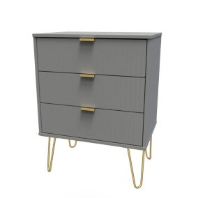 Zorras Matt walnut effect 3 Drawer Industrial Chest of drawers (H)950mm  (W)850mm (D)400mm