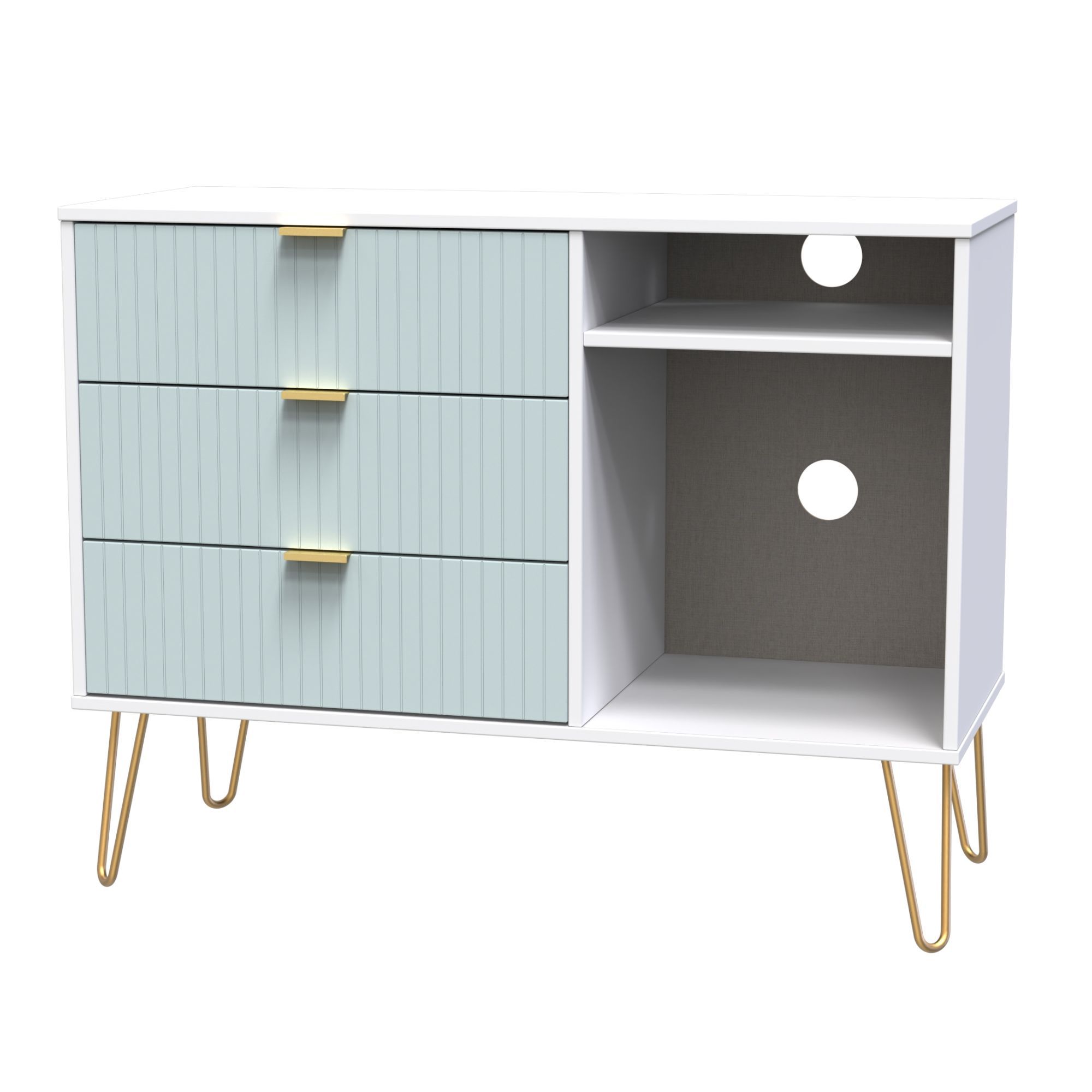 Linear Ready assembled Matt duck egg & white Media unit with 2 shelves & 3 drawers, (H)97cm x (W)74cm x (D)39.5cm