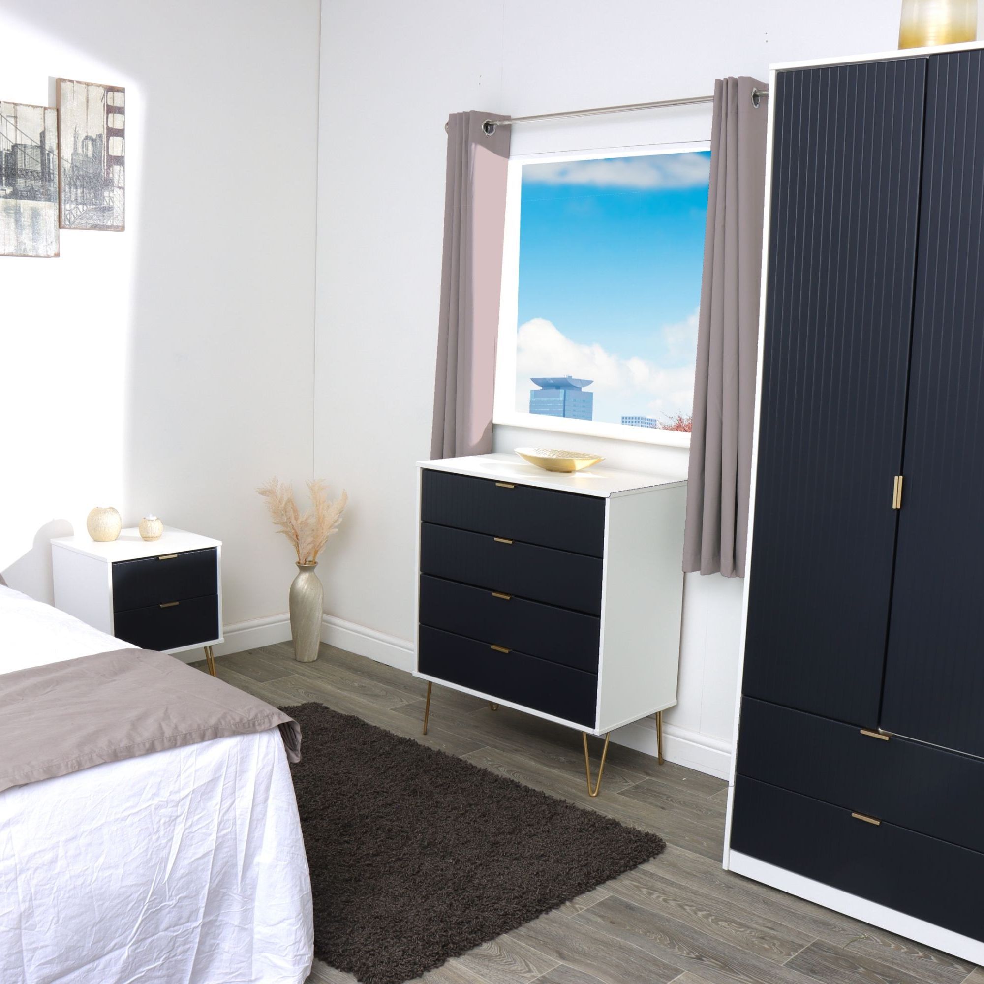 Linear Ready assembled Matt indigo & white 1 Drawer Small Side table (H)410mm (W)450mm (D)395mm