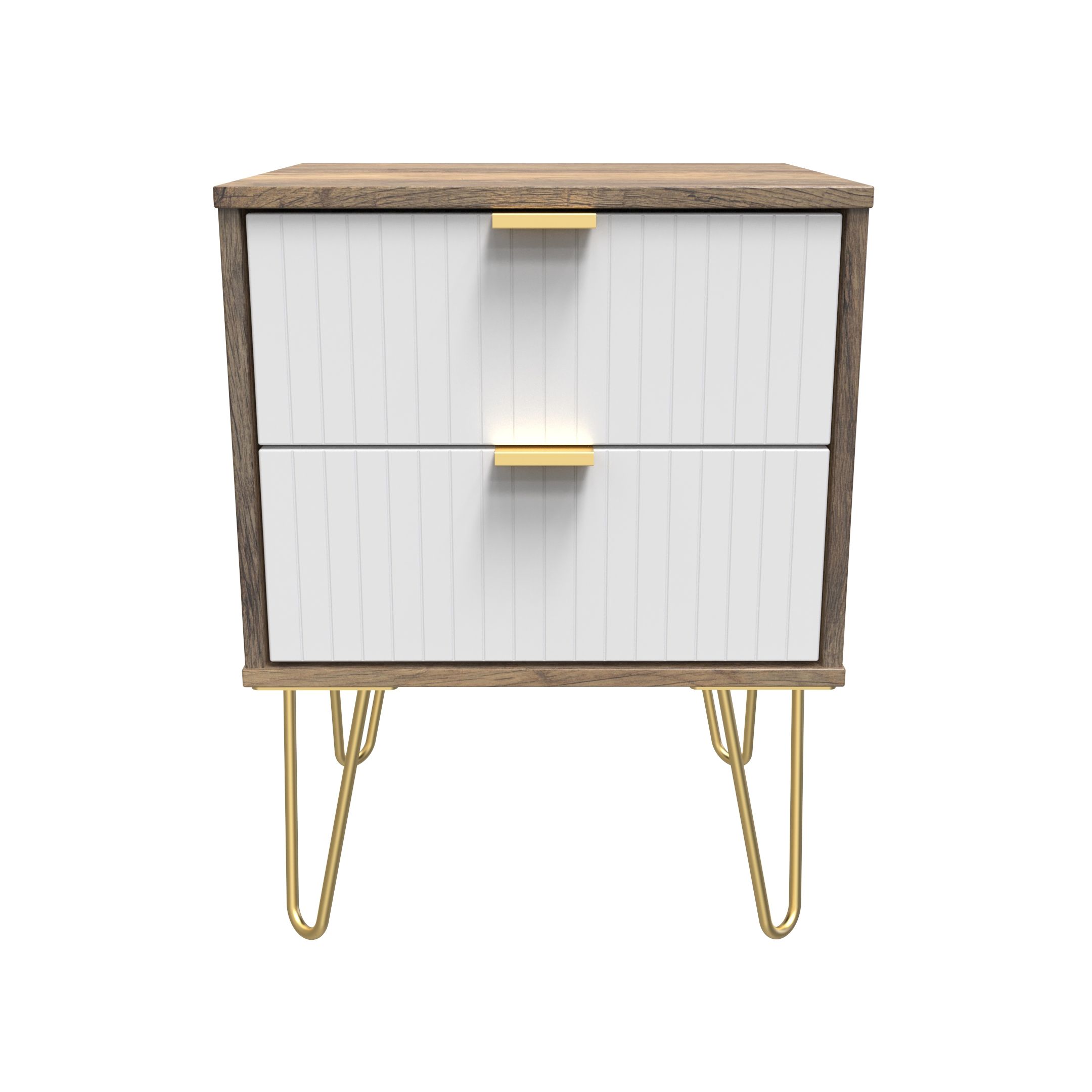 Linear Ready assembled Matt white dark oak effect 2 Drawer Bedside chest (H)505mm (W)395mm (D)415mm