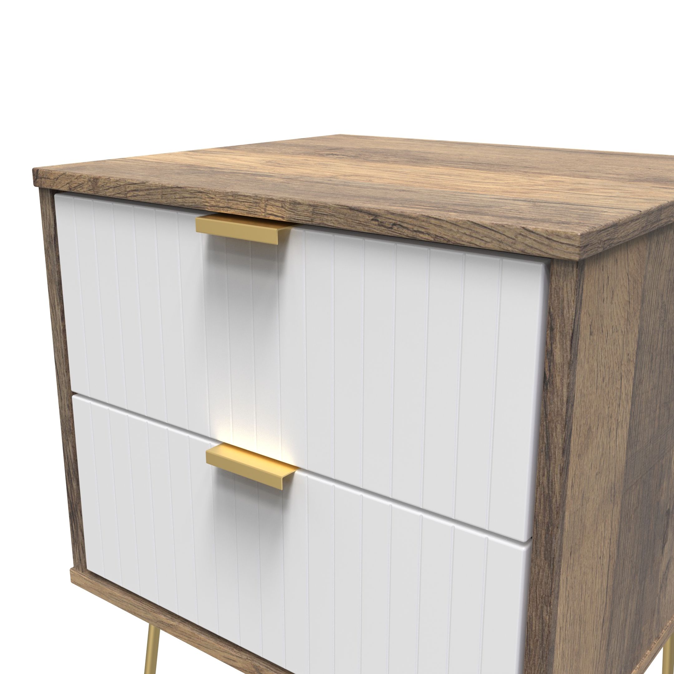 Linear Ready assembled Matt white dark oak effect 2 Drawer Bedside chest (H)505mm (W)395mm (D)415mm