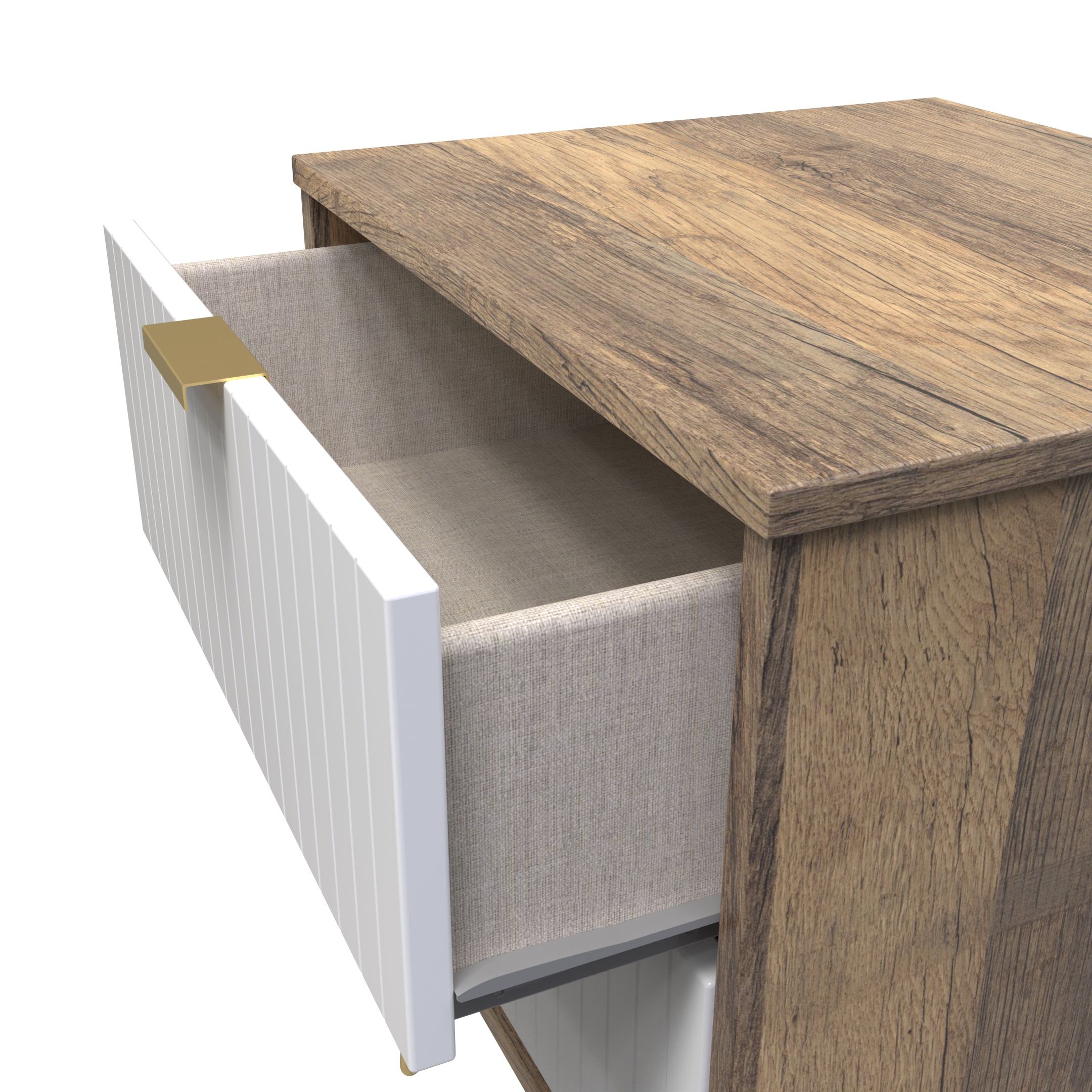 Linear Ready assembled Matt white dark oak effect 2 Drawer Bedside chest (H)505mm (W)395mm (D)415mm
