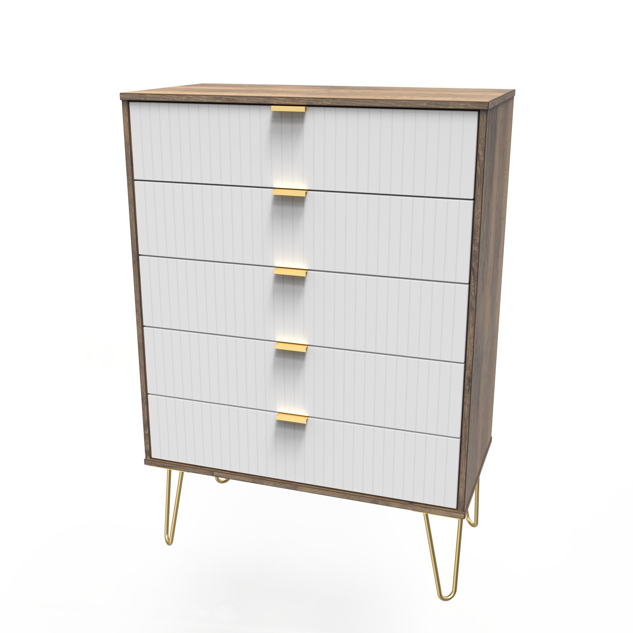 Linear Ready assembled Matt white dark oak effect 5 Drawer Chest of drawers (H)1075mm (W)765mm (D)415mm