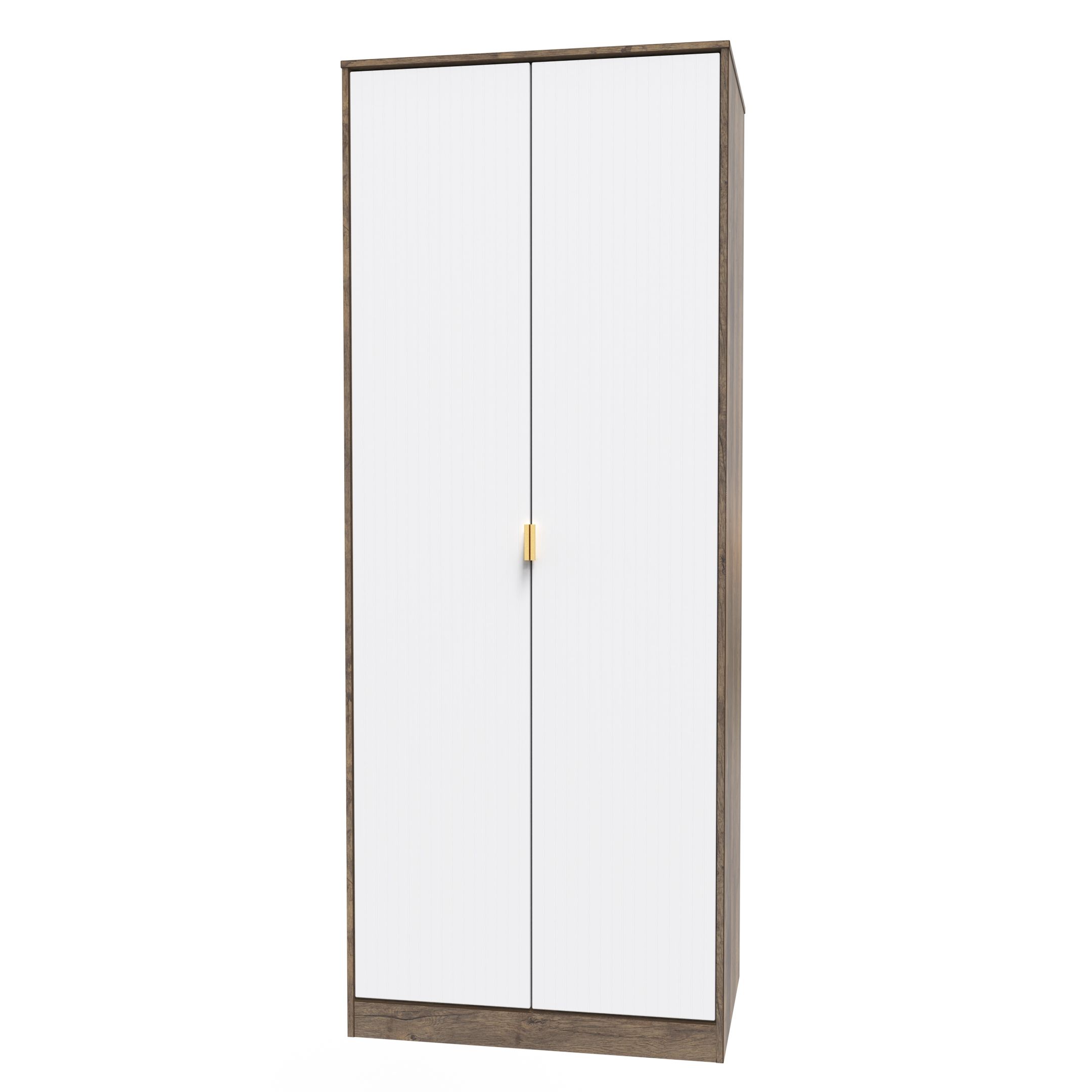 Linear Ready assembled Modern Matt white & oak Tall Double Wardrobe (H)1970mm (W)740mm (D)530mm