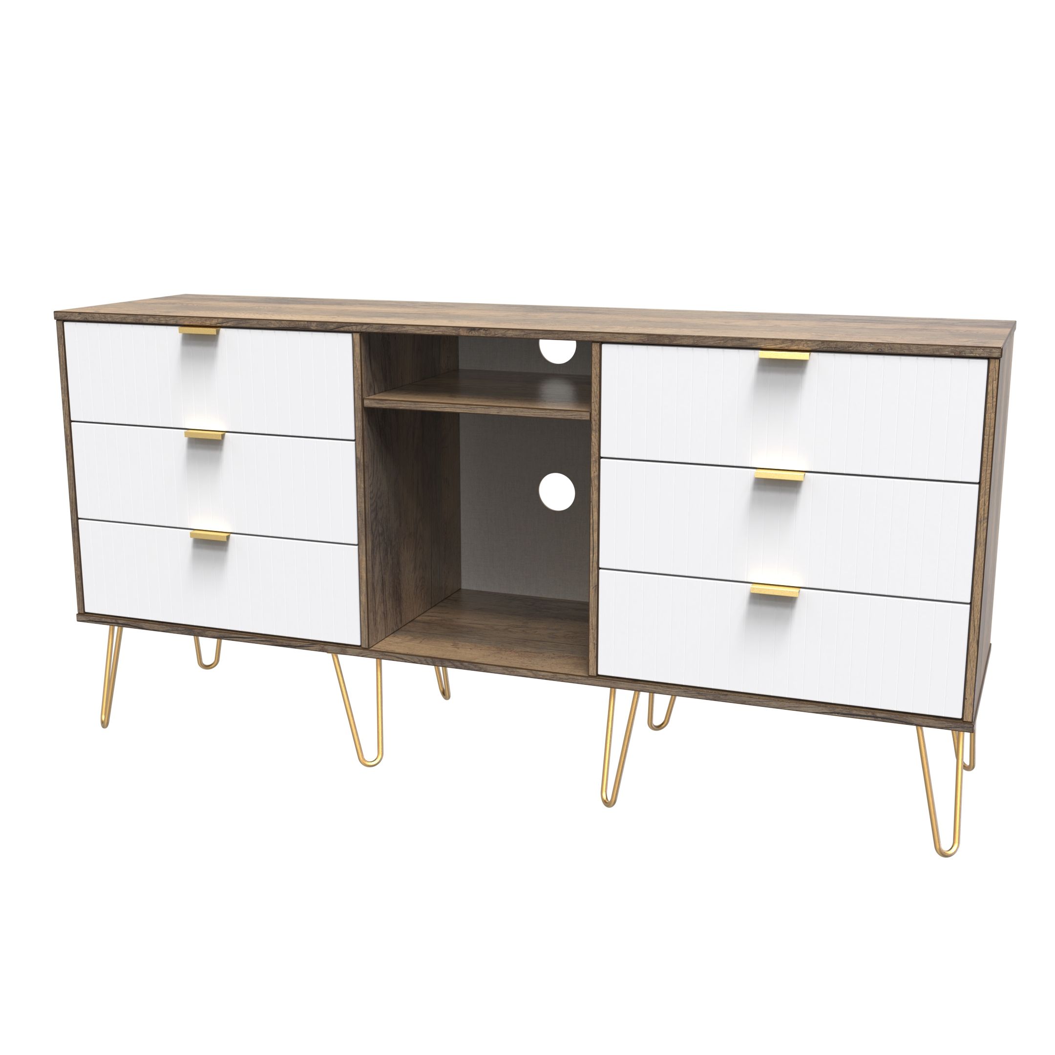 Linear Ready assembled White oak effect Media unit with 2 shelves & 6 drawers, (H)152cm x (W)74cm x (D)39.5cm