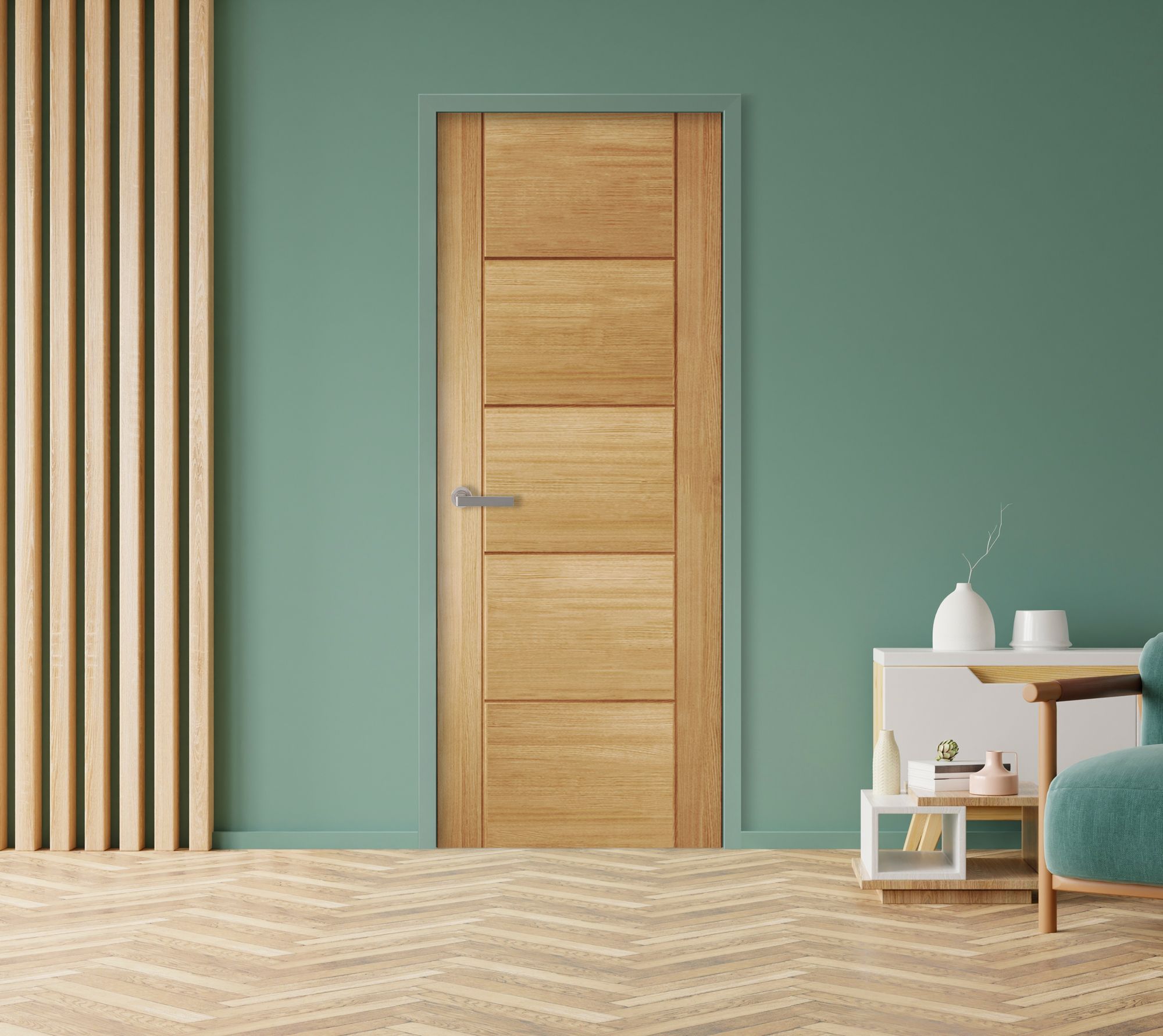 Linear Unglazed Contemporary White oak veneer Internal Timber Fire door, (H)1981mm (W)686mm (T)44mm