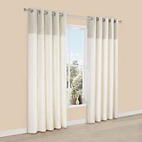 Linnet Limestone Panelled Lined Eyelet Curtains (W)228cm (L)228cm, Pair