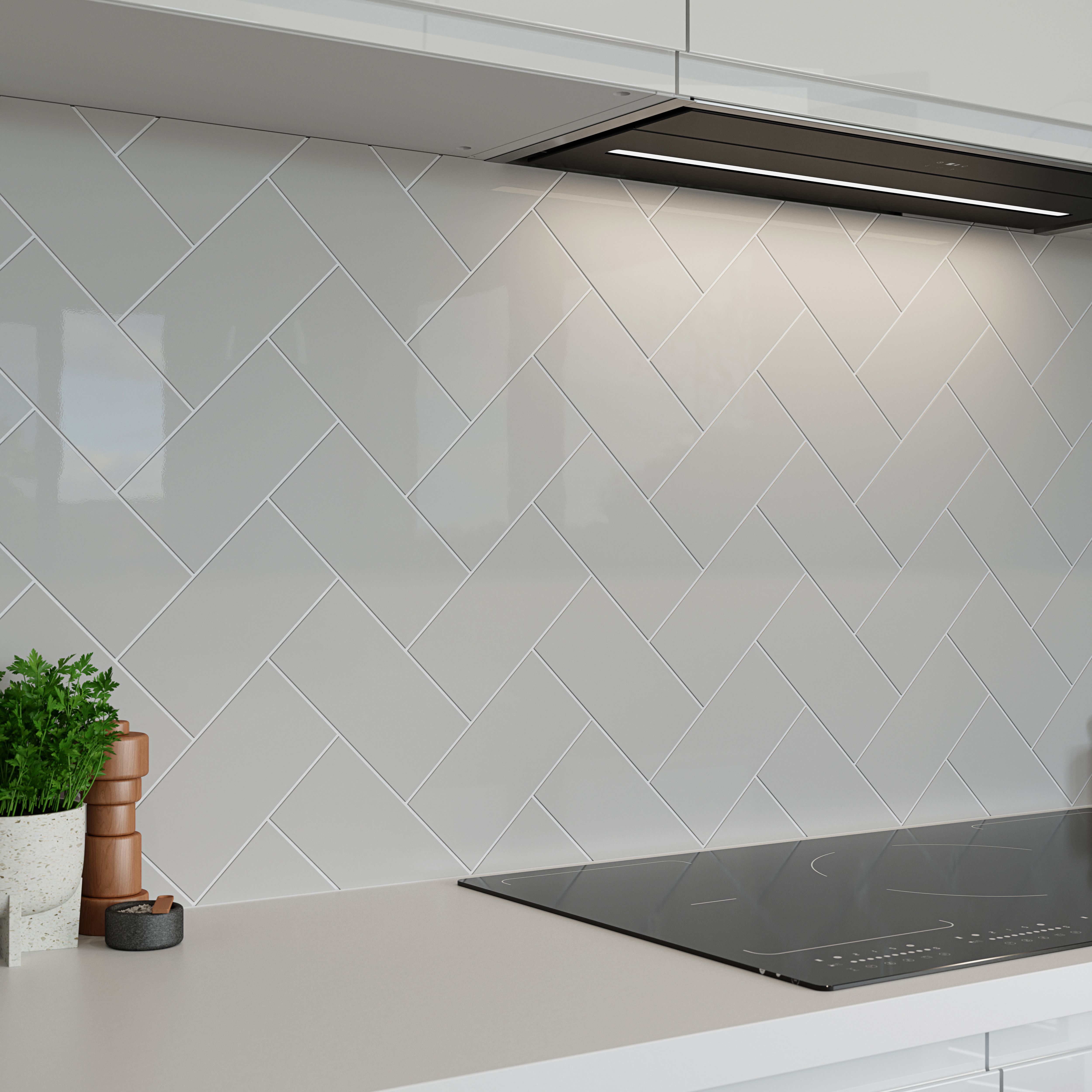 Lira Grey Gloss Flat Ceramic Indoor Wall Tile, Pack of 50, (L)200mm (W)100mm