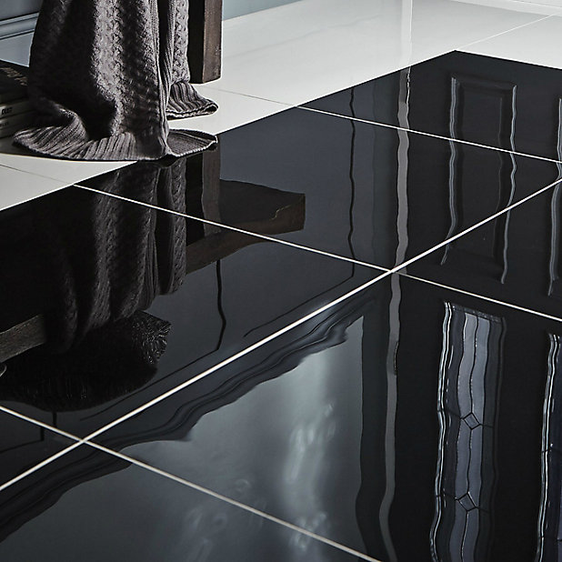 Floor Tile Pack Of 3 L 600mm W, Grey High Gloss Floor Tiles B Q