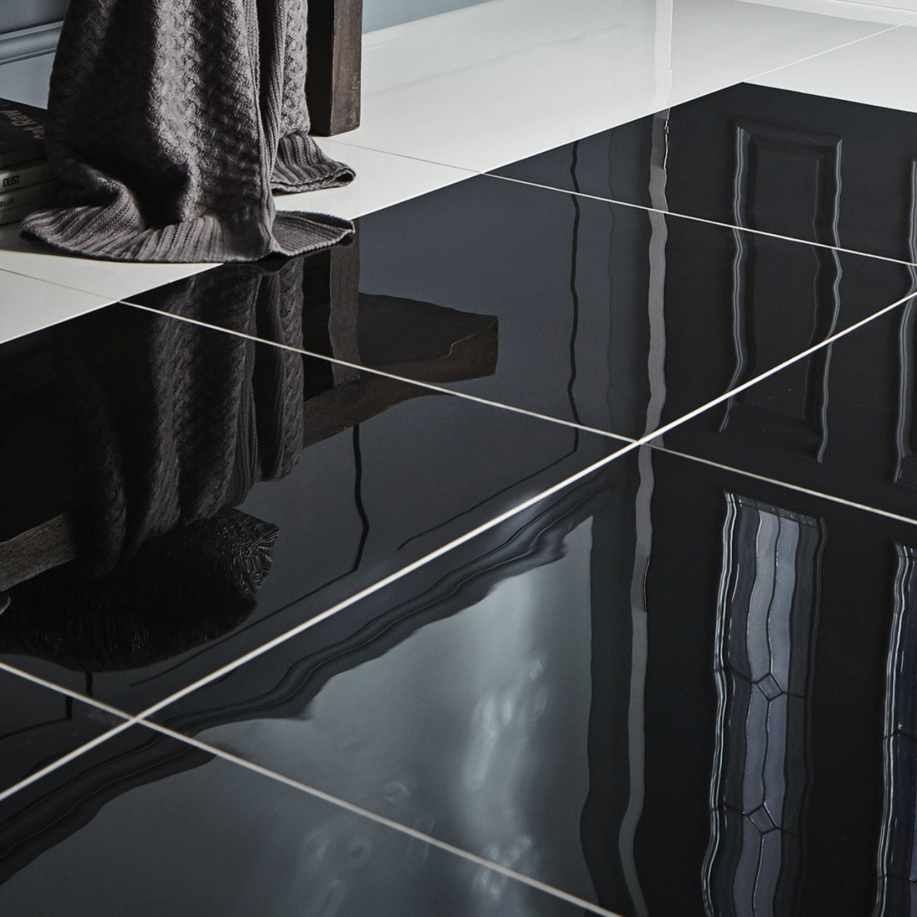 Livourne Black High gloss Stone effect Porcelain Indoor & outdoor Wall & floor Tile, Pack of 3, (L)600mm (W)600mm