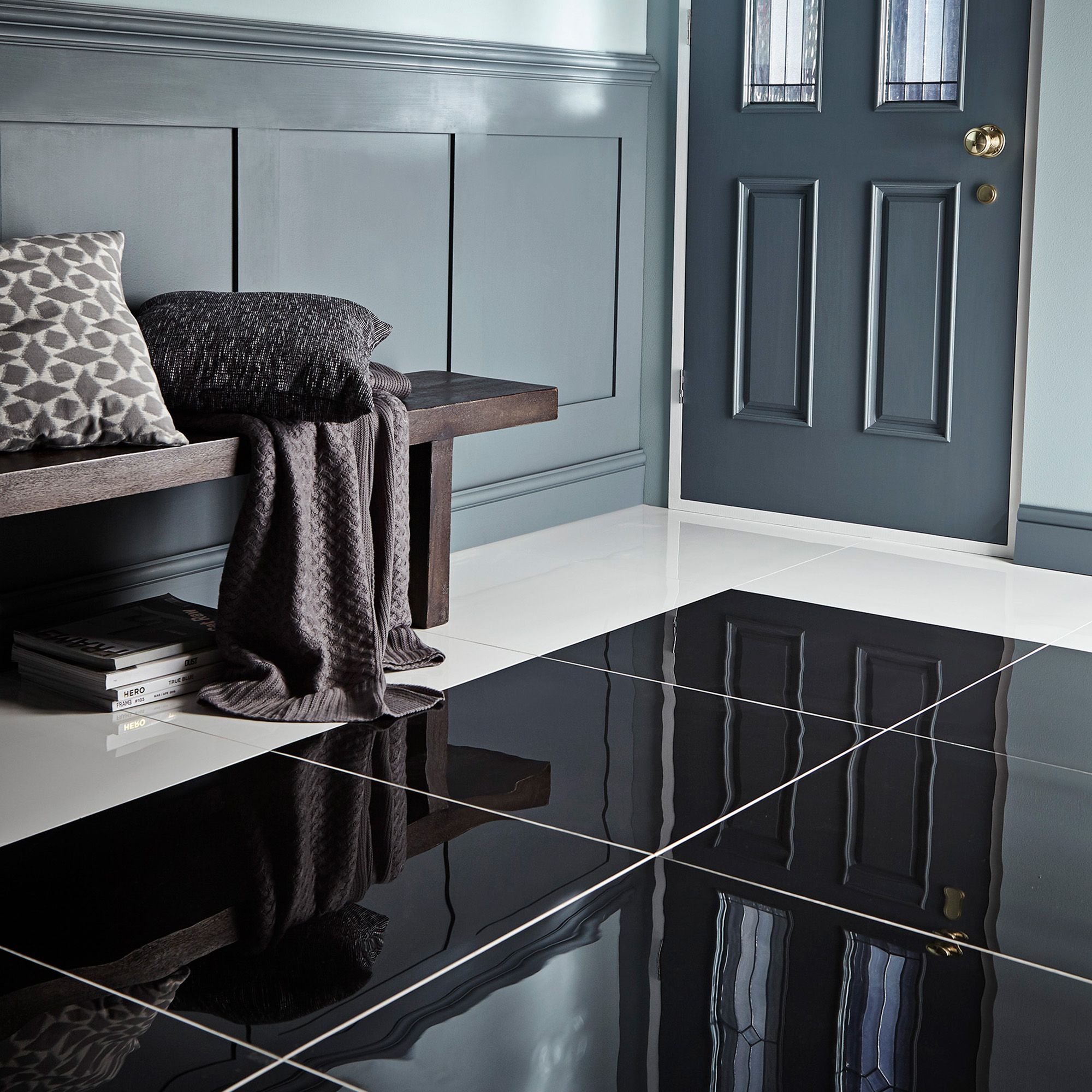 Livourne Black High gloss Stone effect Porcelain Indoor & outdoor Wall & floor Tile, Pack of 3, (L)600mm (W)600mm