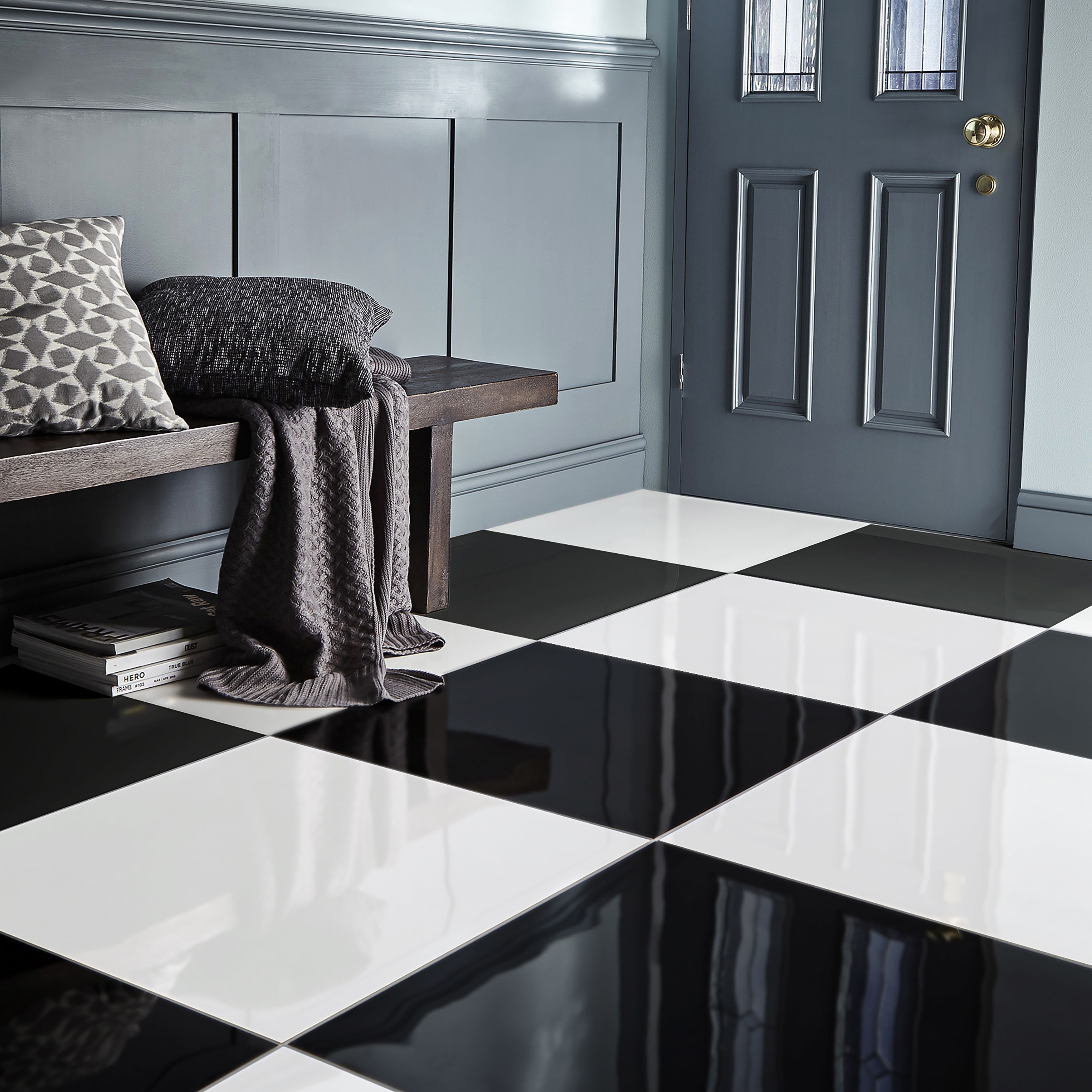 Livourne Black High gloss Stone effect Porcelain Indoor & outdoor Wall & floor Tile, Pack of 3, (L)600mm (W)600mm