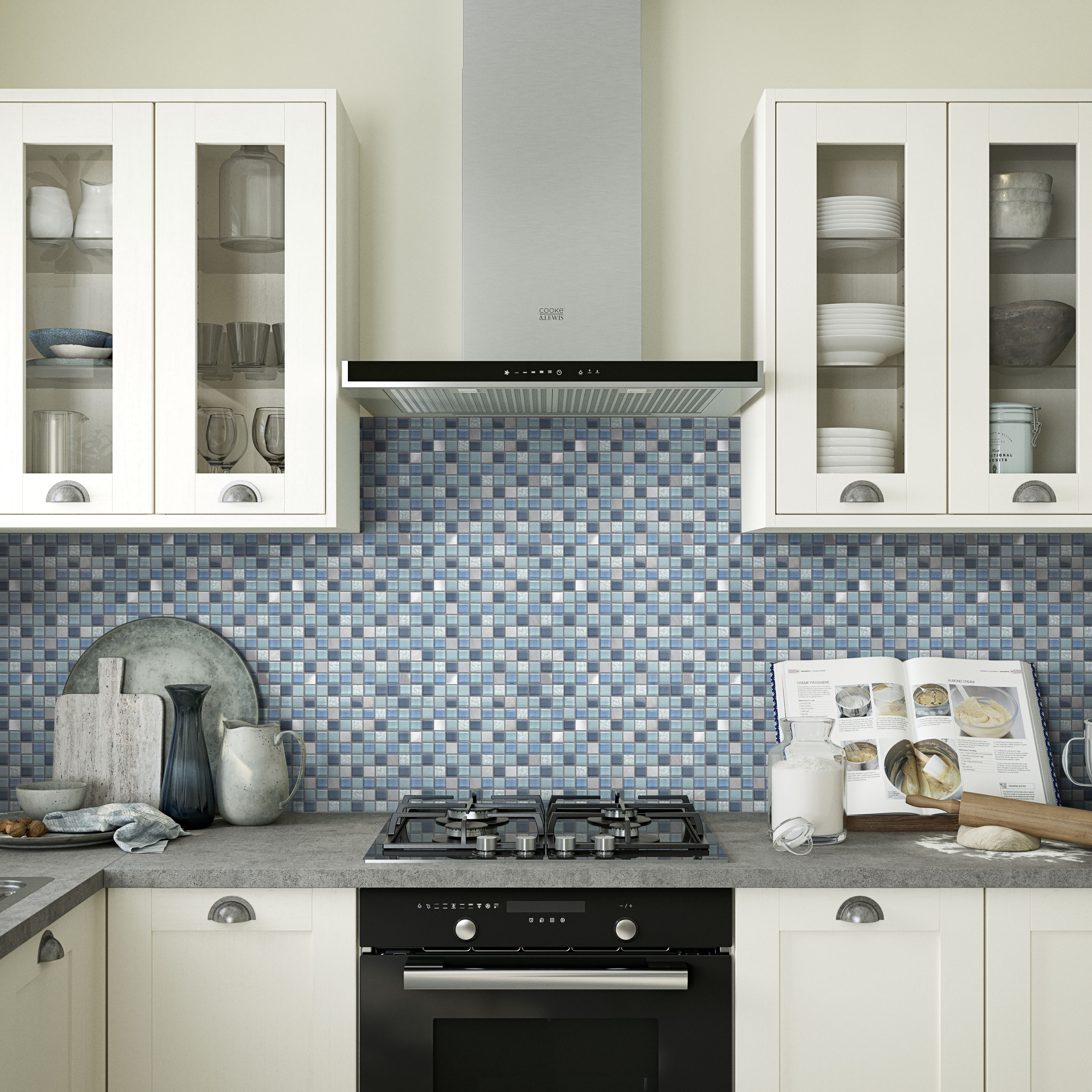 Lizon Blue Gloss Glass effect Flat Aluminium & glass Mosaic tile sheet, (L)300mm (W)300mm