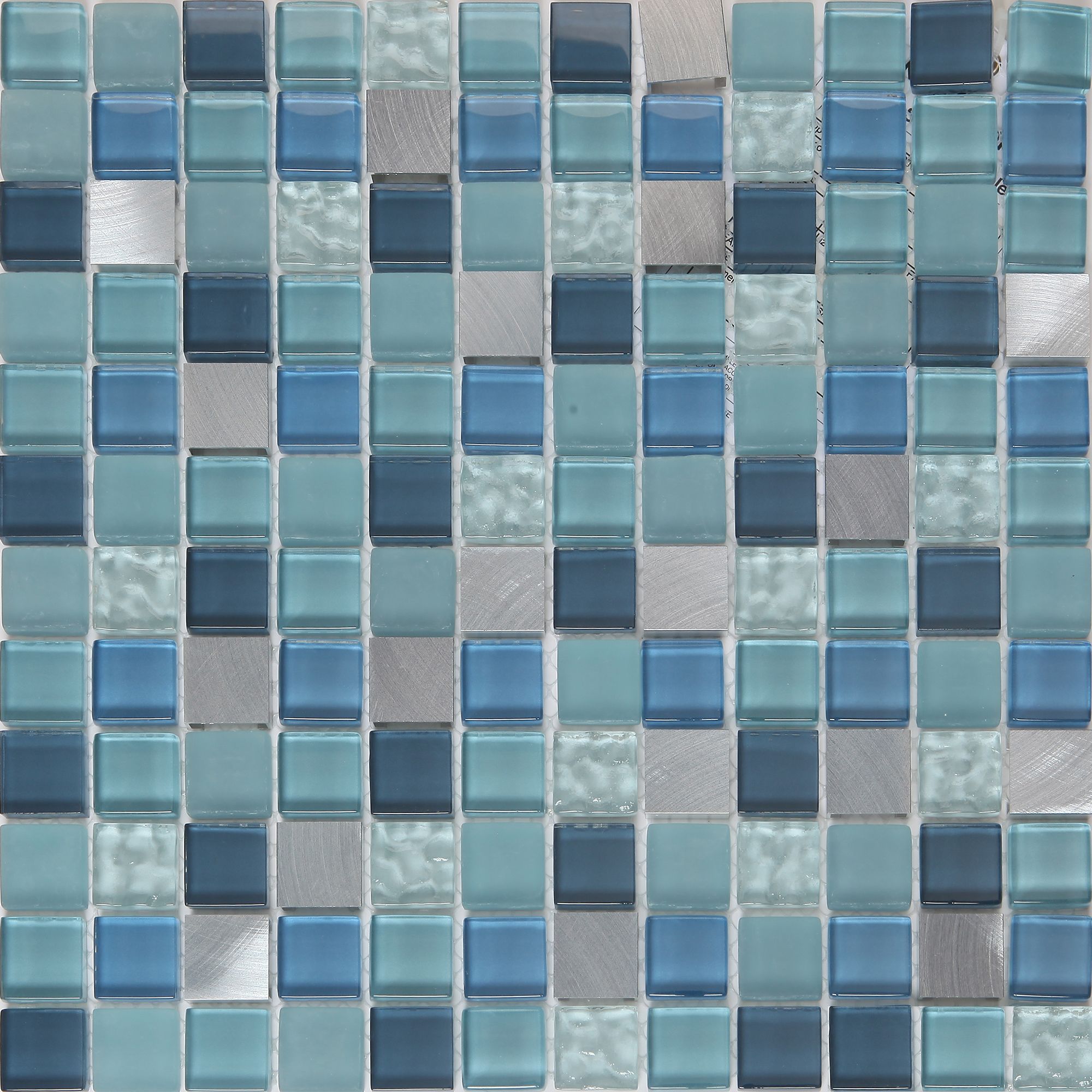 Lizon Blue Gloss Glass effect Flat Aluminium & glass Mosaic tile sheet