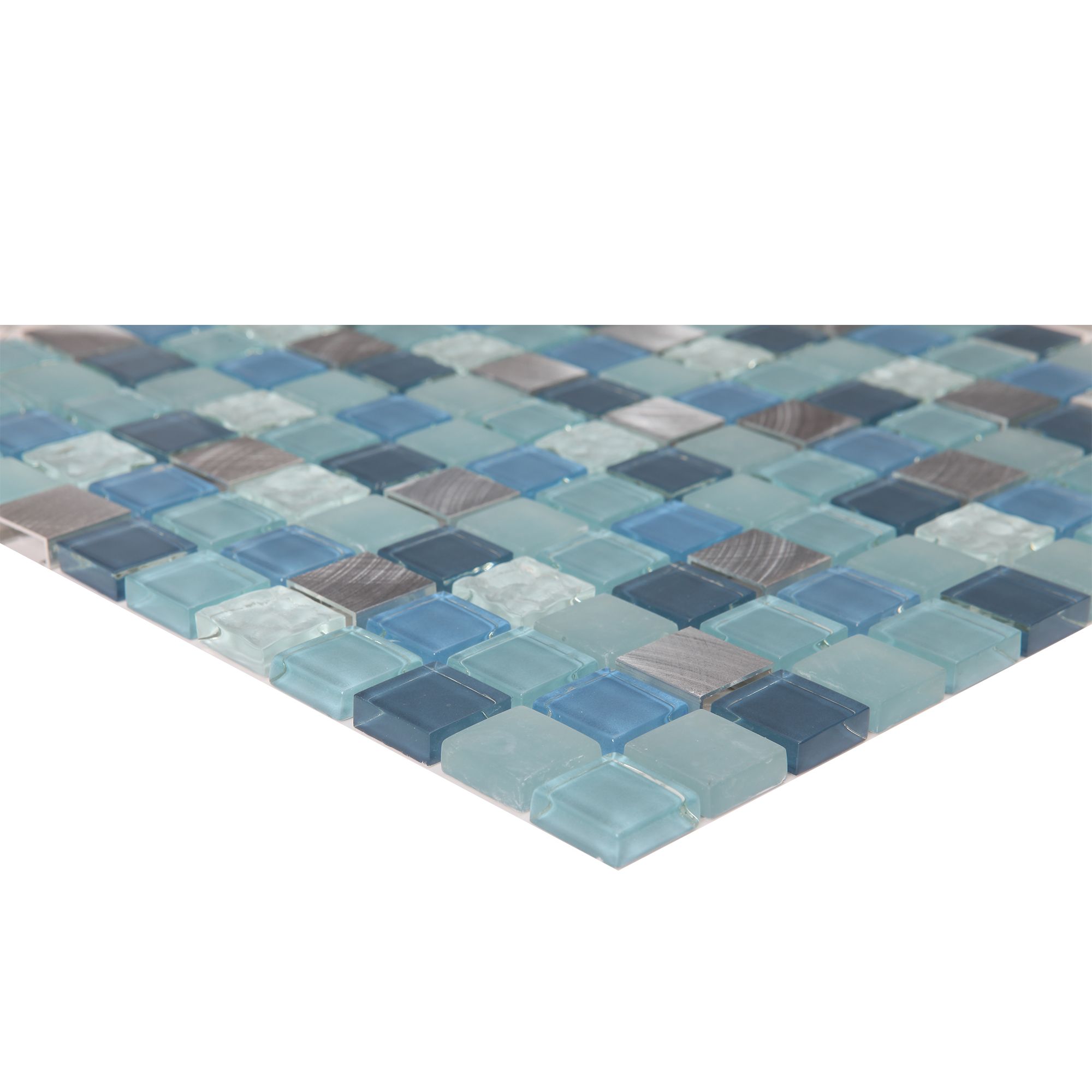 Lizon Blue Gloss Glass effect Flat Aluminium & glass Mosaic tile sheet, (L)300mm (W)300mm