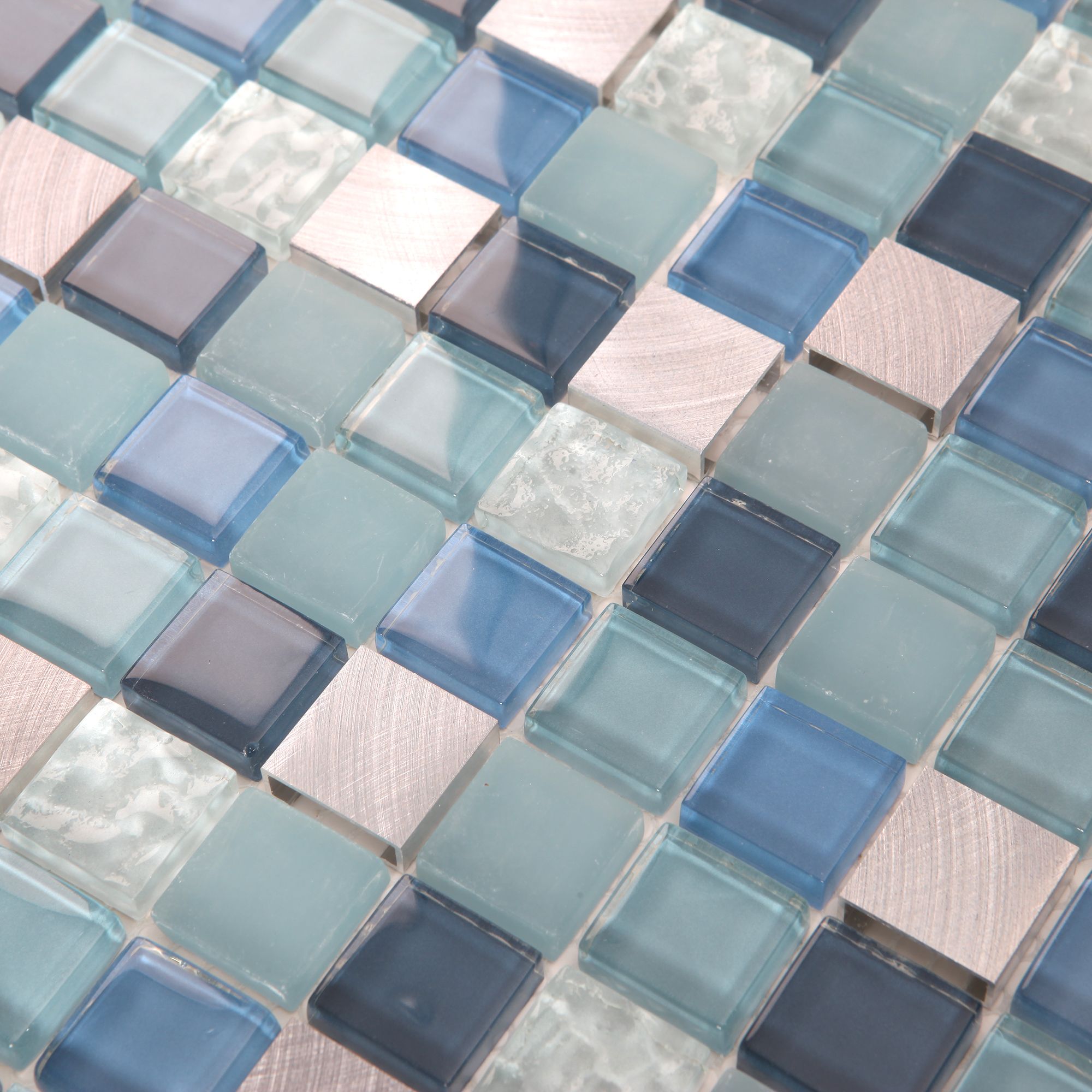 Lizon Blue Mosaic tile sheet (L)300mmAluminium & glass - 5