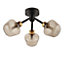 Lockie Matt Glass & steel Black 3 Lamp LED Ceiling light