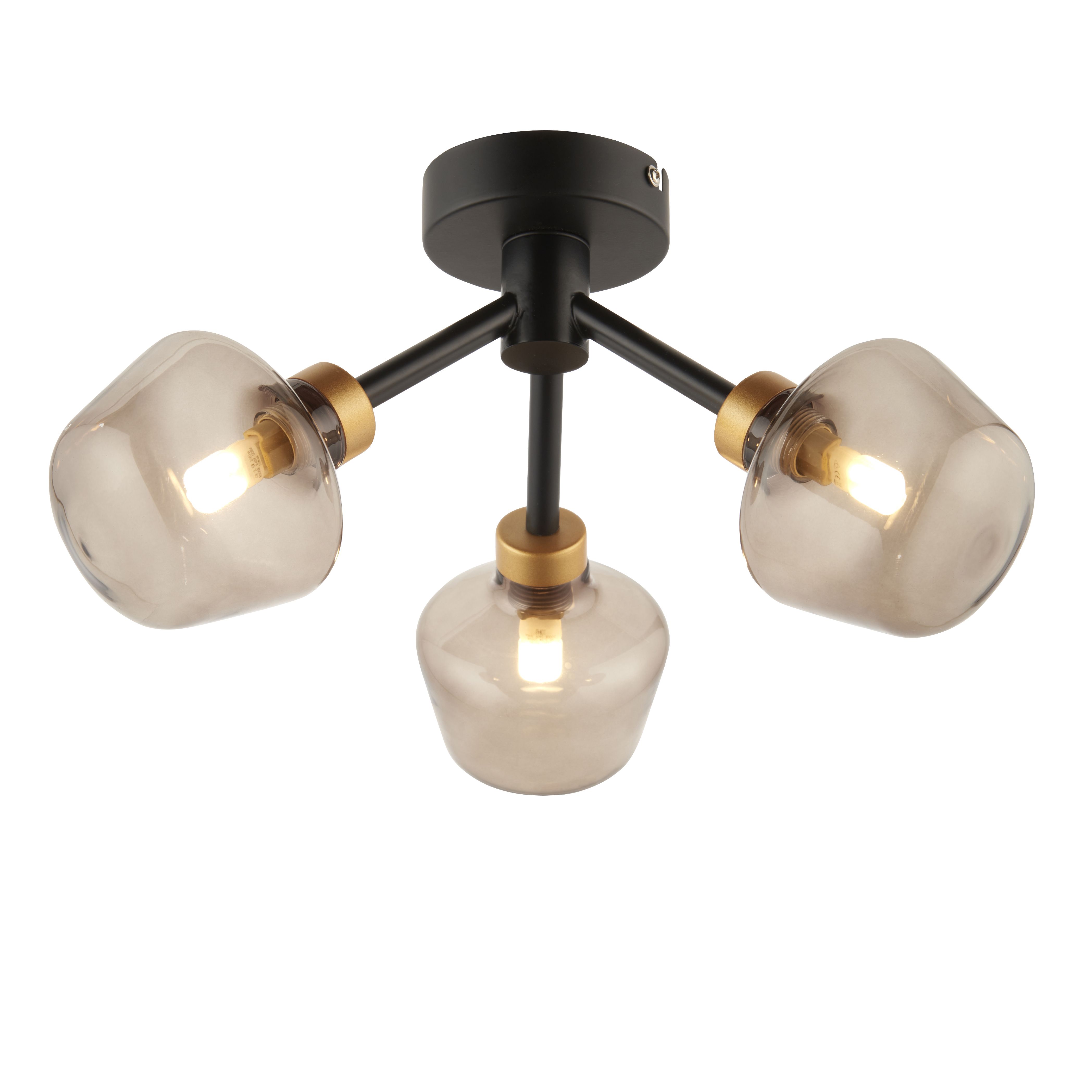 Lockie Matt Glass & steel Black 3 Lamp LED Ceiling light