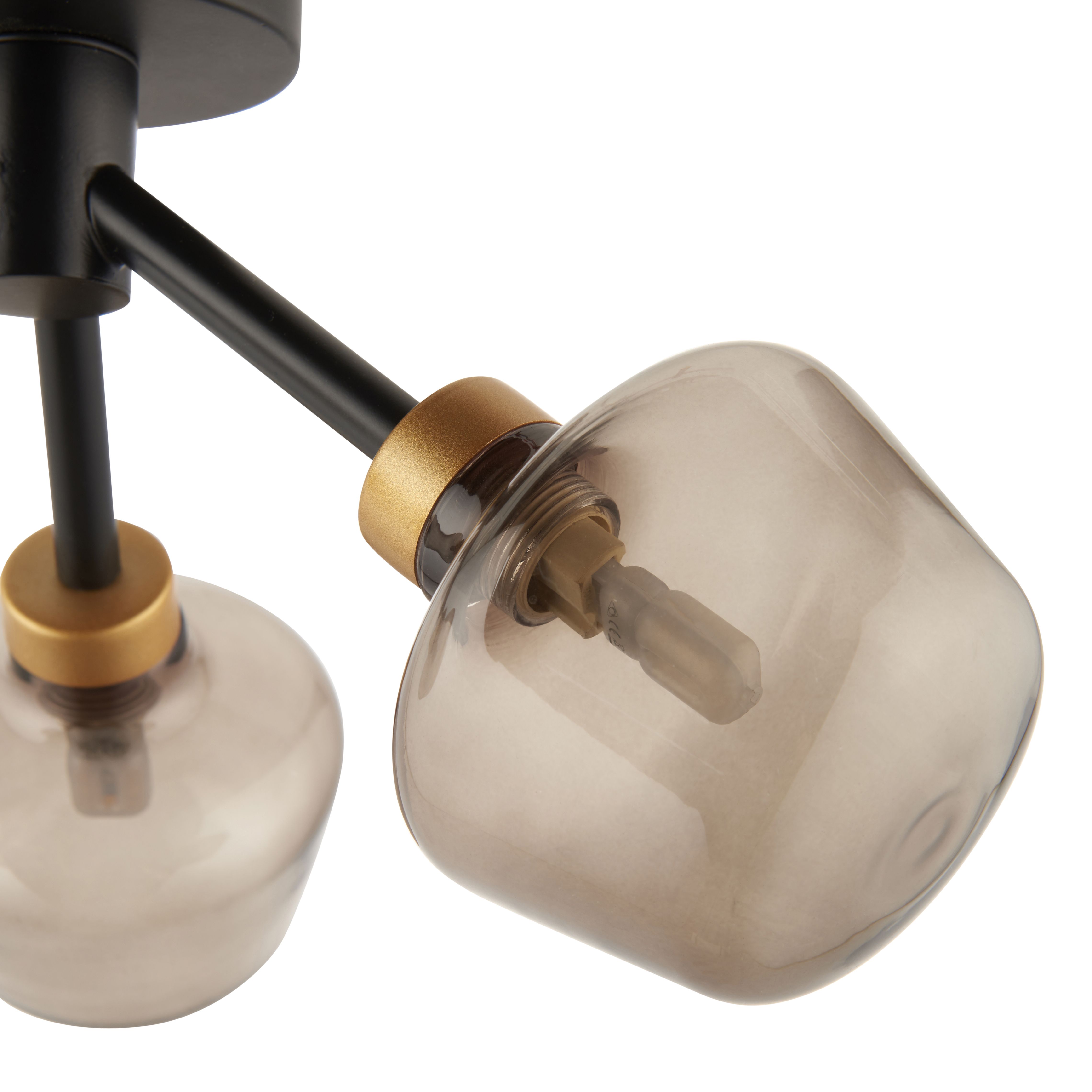 Lockie Matt Glass & steel Black 3 Lamp LED Ceiling light