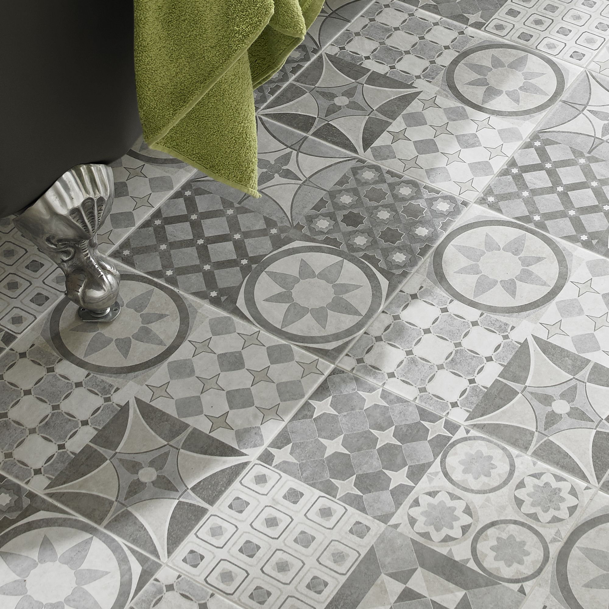Lofthouse Grey Patchwork Ceramic Wall & floor Tile - 4
