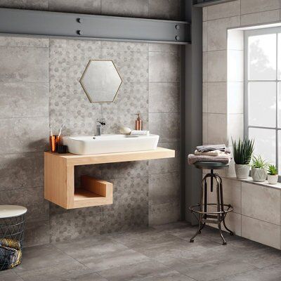 Lofthouse Hex Steel Matt 3D Concrete effect Ceramic Indoor Wall Tile, Pack of 6, (L)498mm (W)298mm