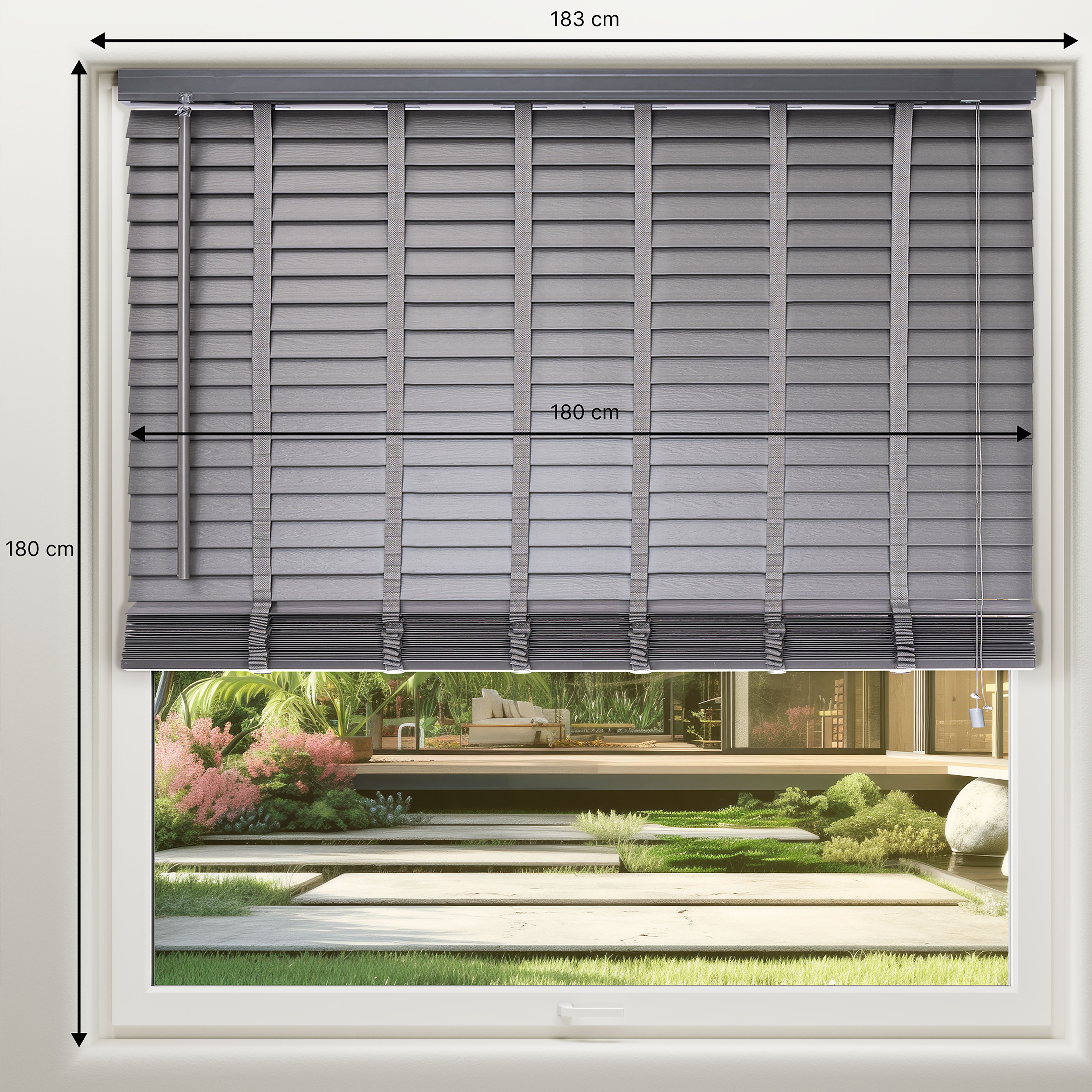 Lone Grey Woodgrain effect PVC Venetian Blind (W)180cm (L)180cm