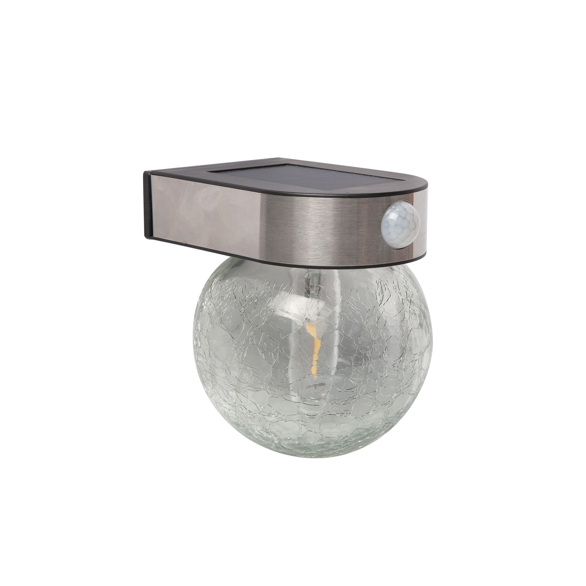 Longny Crackle glass ball Adjustable Brushed Silver effect Solar-powered Integrated LED PIR Motion sensor Outdoor Wall light