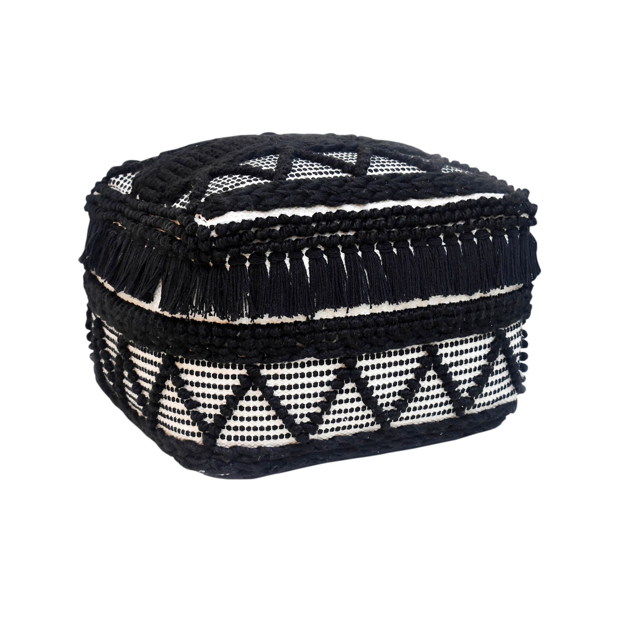 Loop Black & white Square Pouffe