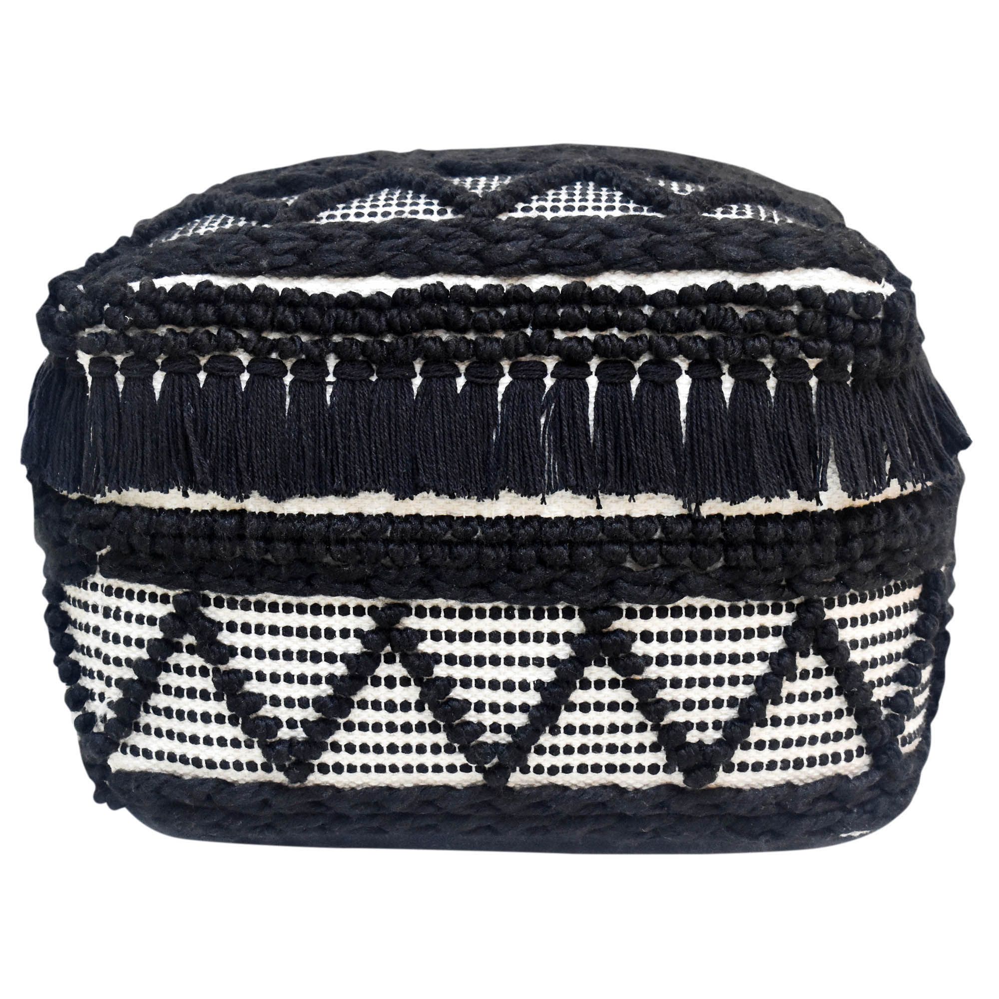 Loop Black & white Square Pouffe