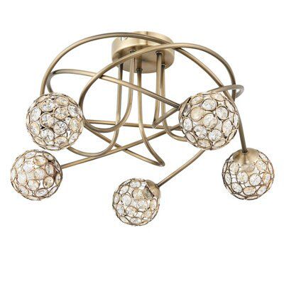 Lopez Crystal circle Brushed Acrylic & steel Bronze effect 5 Lamp Ceiling light