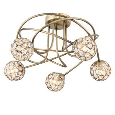 Lopez Crystal circle Brushed Acrylic & steel Bronze effect 5 Lamp Ceiling light