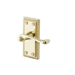 Louga Polished Brass effect Zamak Scroll Latch Door handle (L)92mm