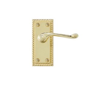 Louga Polished Brass effect Zamak Scroll Latch Door handle with Hinges (L)92mm (D)58mm