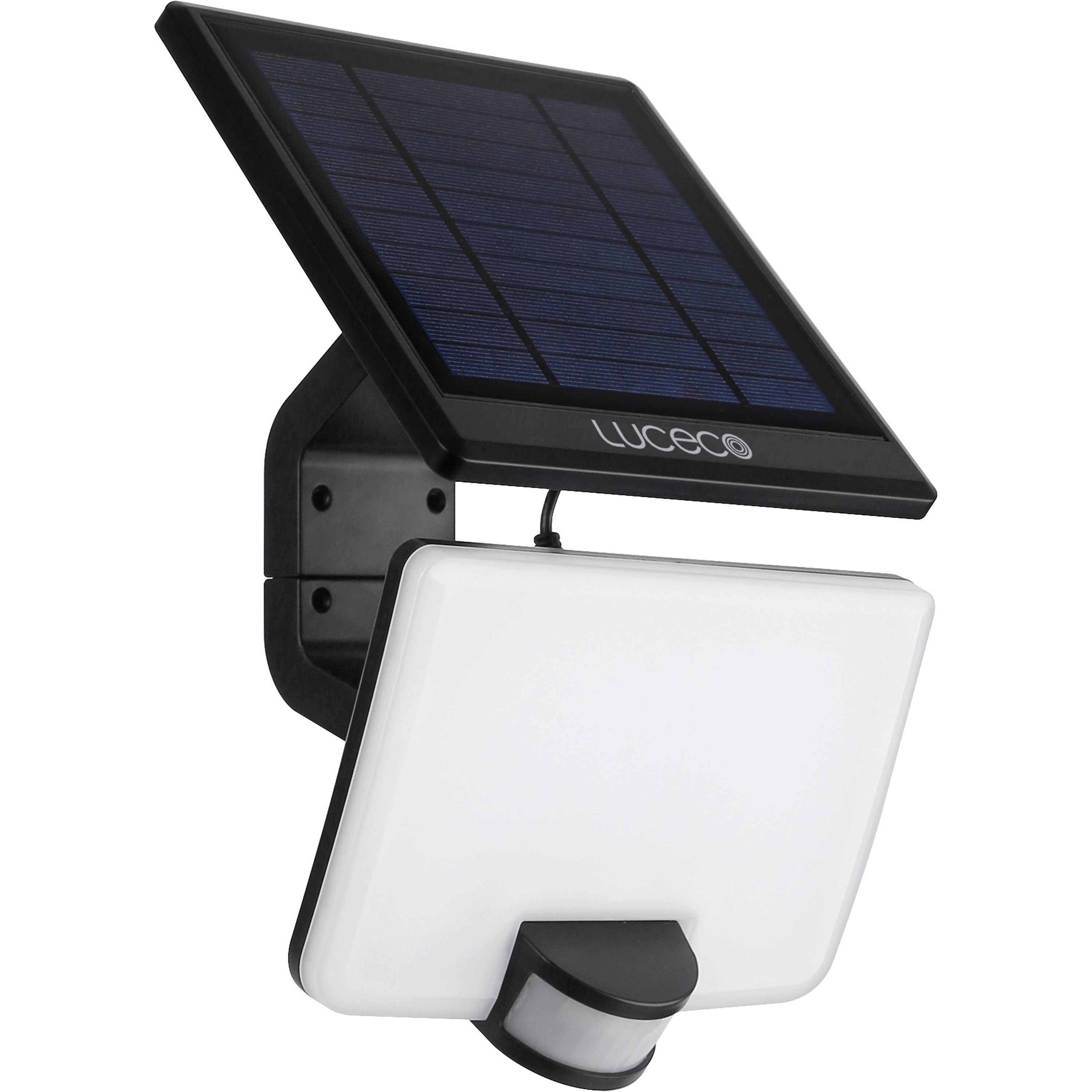 Luceco Adjustable Black Solar-powered Integrated LED PIR With motion sensor Outdoor Flood light