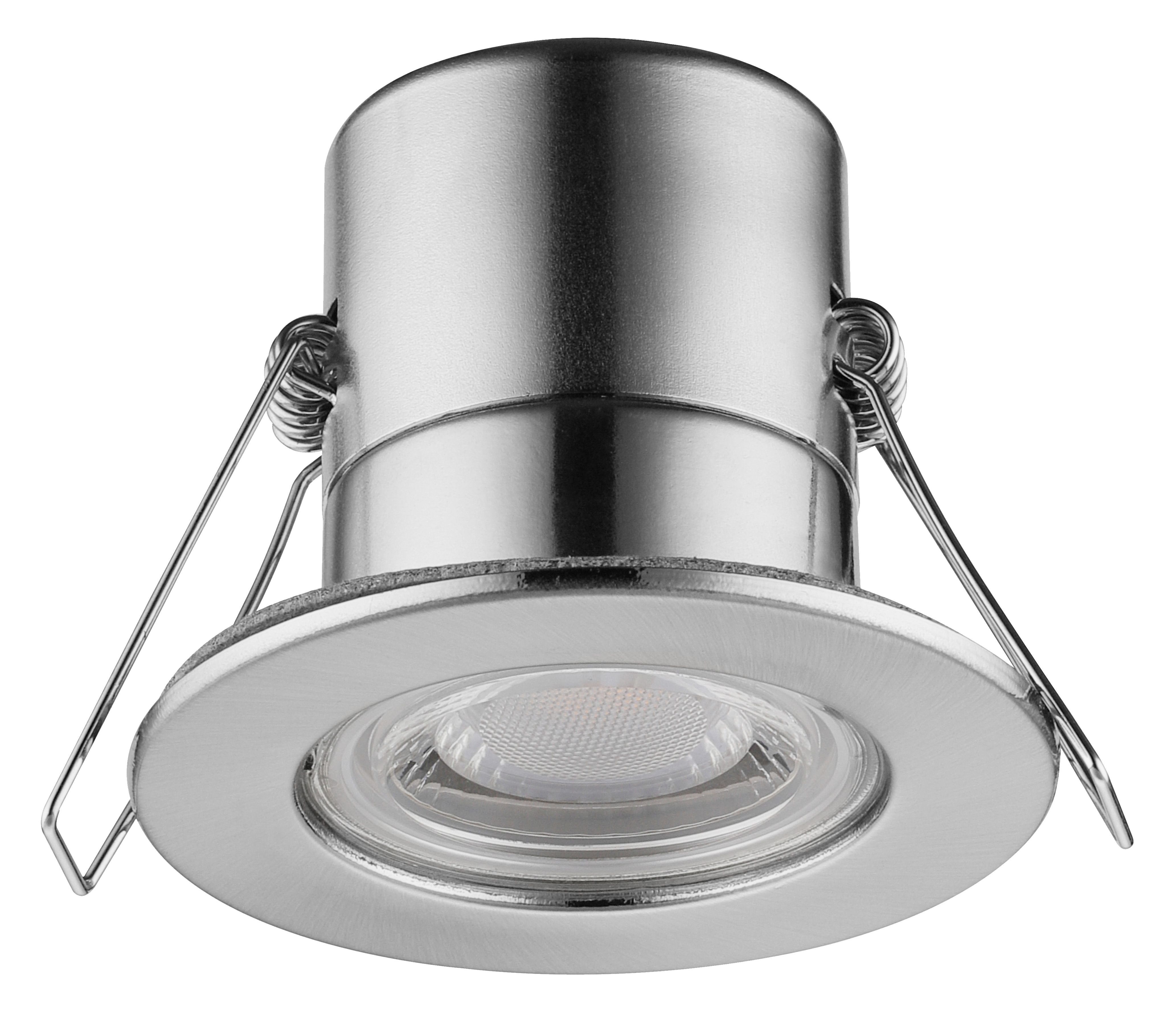 Luceco Eco Matt Silver Stainless steel effect Fixed LED Fire-rated Warm white Downlight 5W IP65, Pack of 6