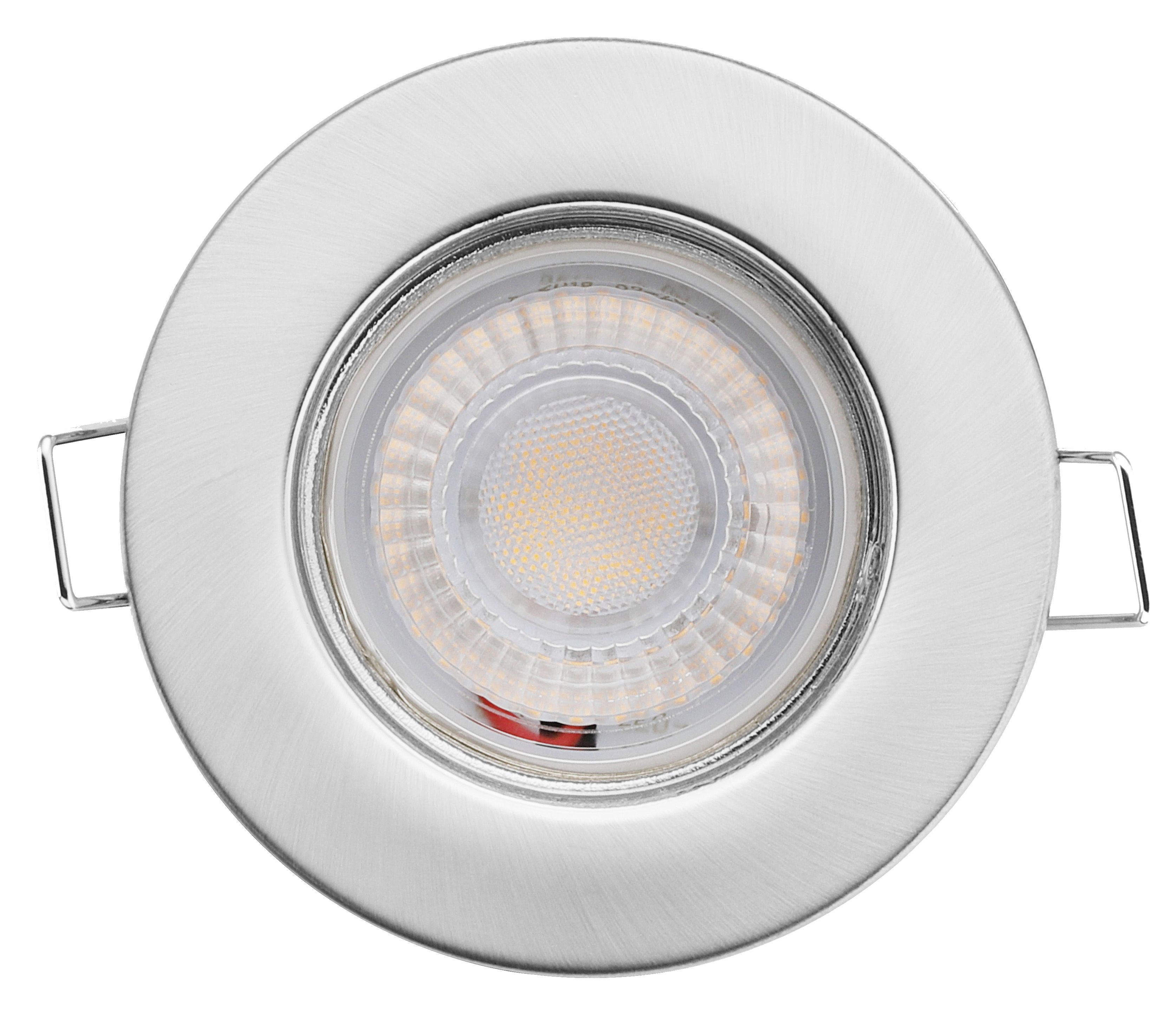Luceco Eco Matt Silver Stainless steel effect Fixed LED Fire-rated Warm white Downlight 5W IP65, Pack of 6