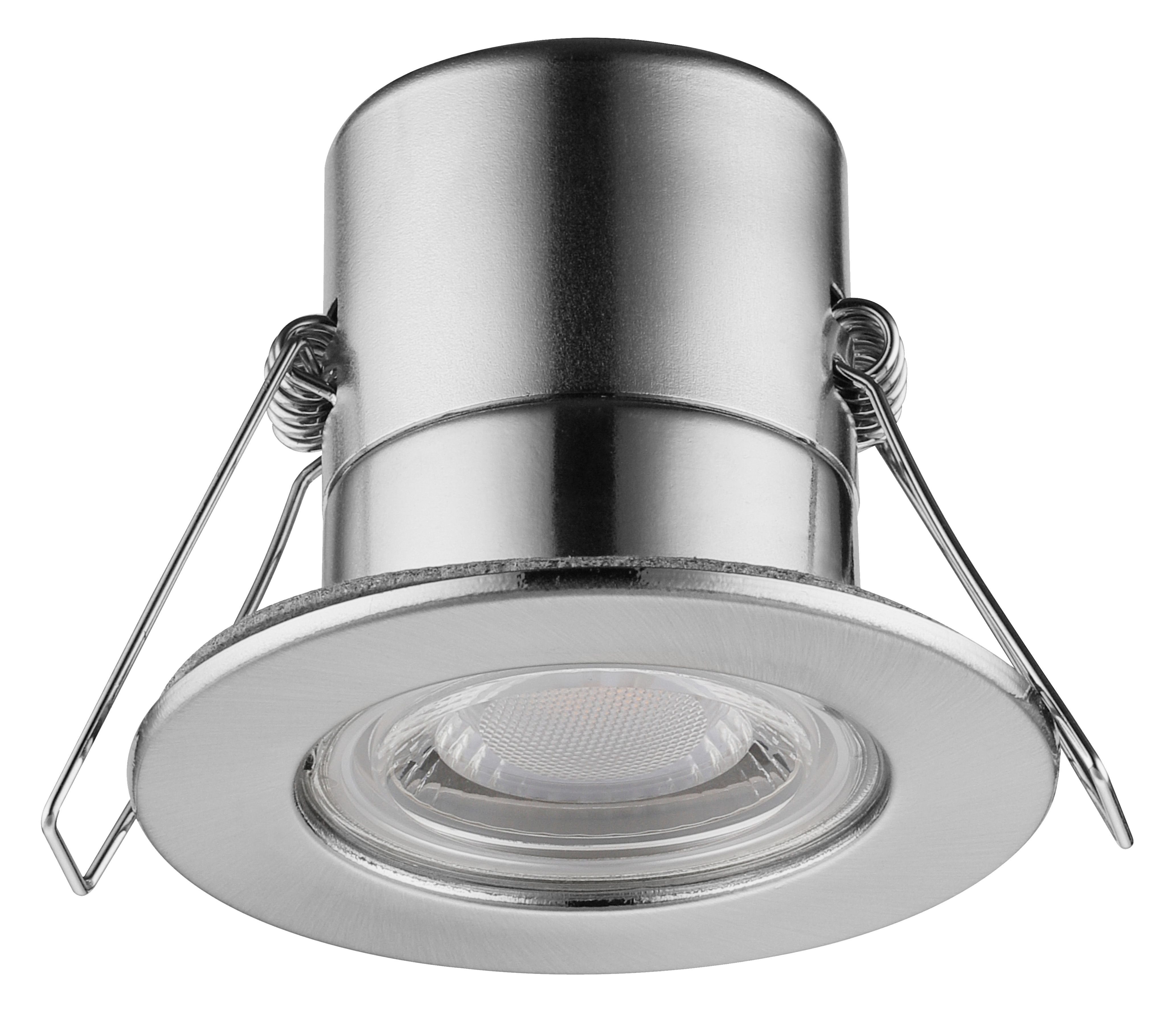 Luceco Eco Matt Silver Stainless steel effect Fixed LED Fire-rated Warm white Downlight 5W IP65