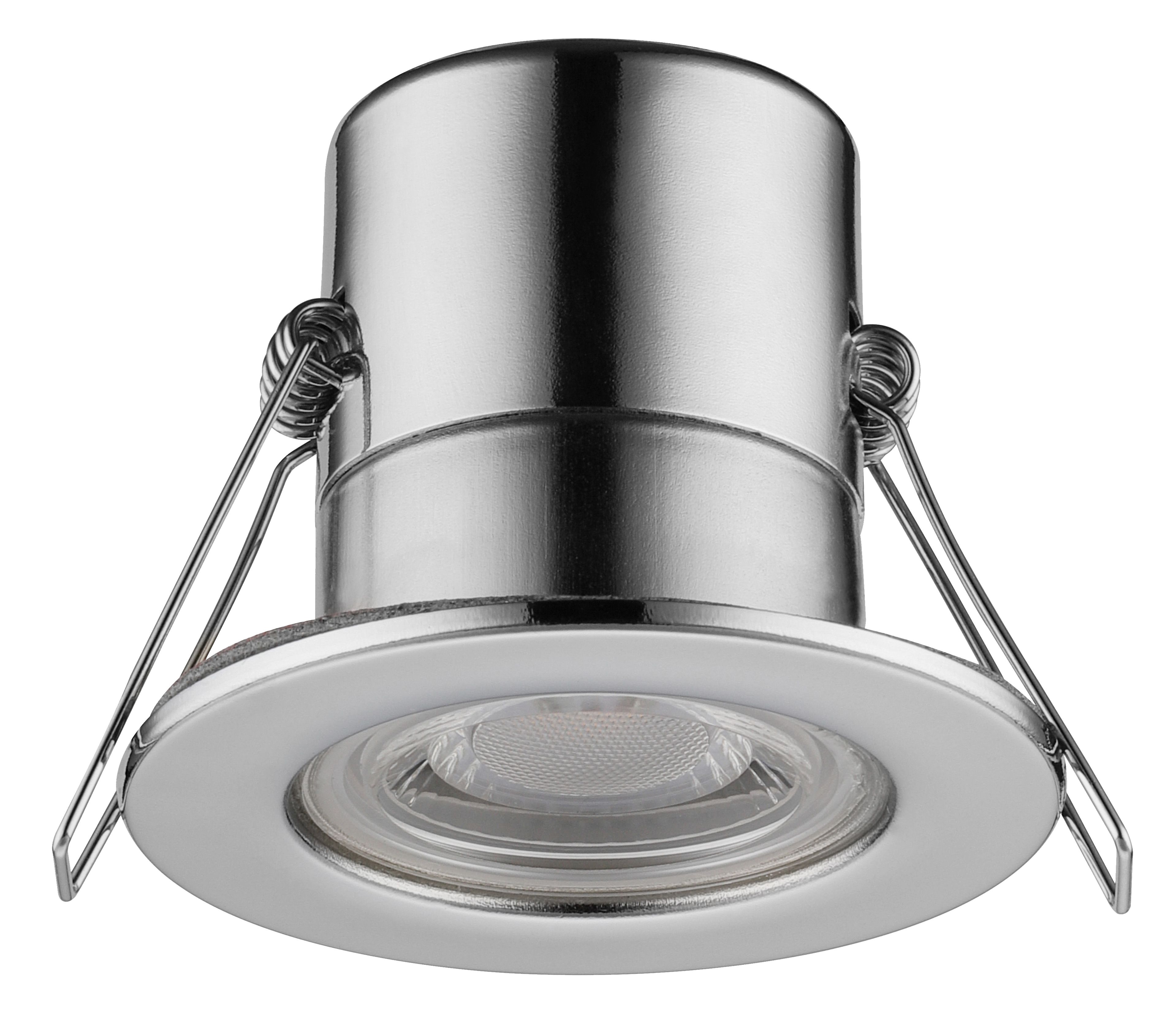Luceco Eco Silver Chrome effect Fixed LED Fire-rated Cool white Downlight 5W IP65, Pack of 6