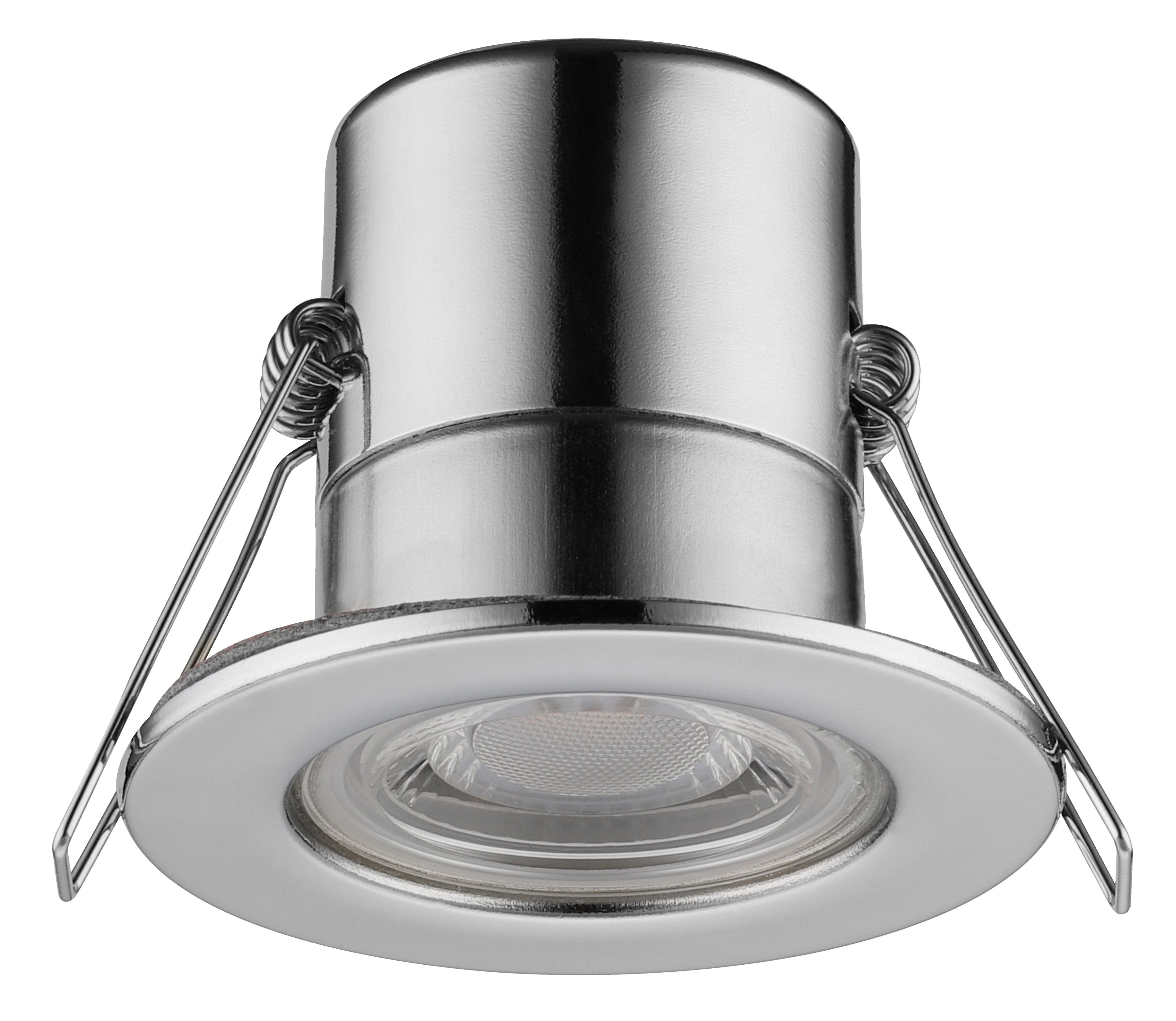 Luceco Eco Silver Chrome effect Fixed LED Fire-rated Warm white Downlight 5W IP65, Pack of 6