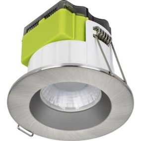 Luceco FType Mk2 Brushed Steel effect Fixed LED Fire-rated Cool & warm Downlight 60W IP65, Pack of 6