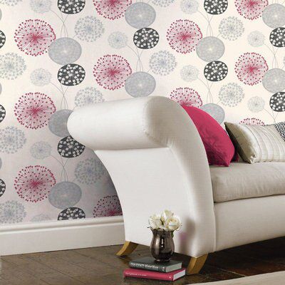 Lucienne Grey & red Floral Smooth Wallpaper