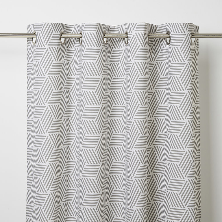 Luena Grey White Geometric Unlined, Grey And Pattern Curtains