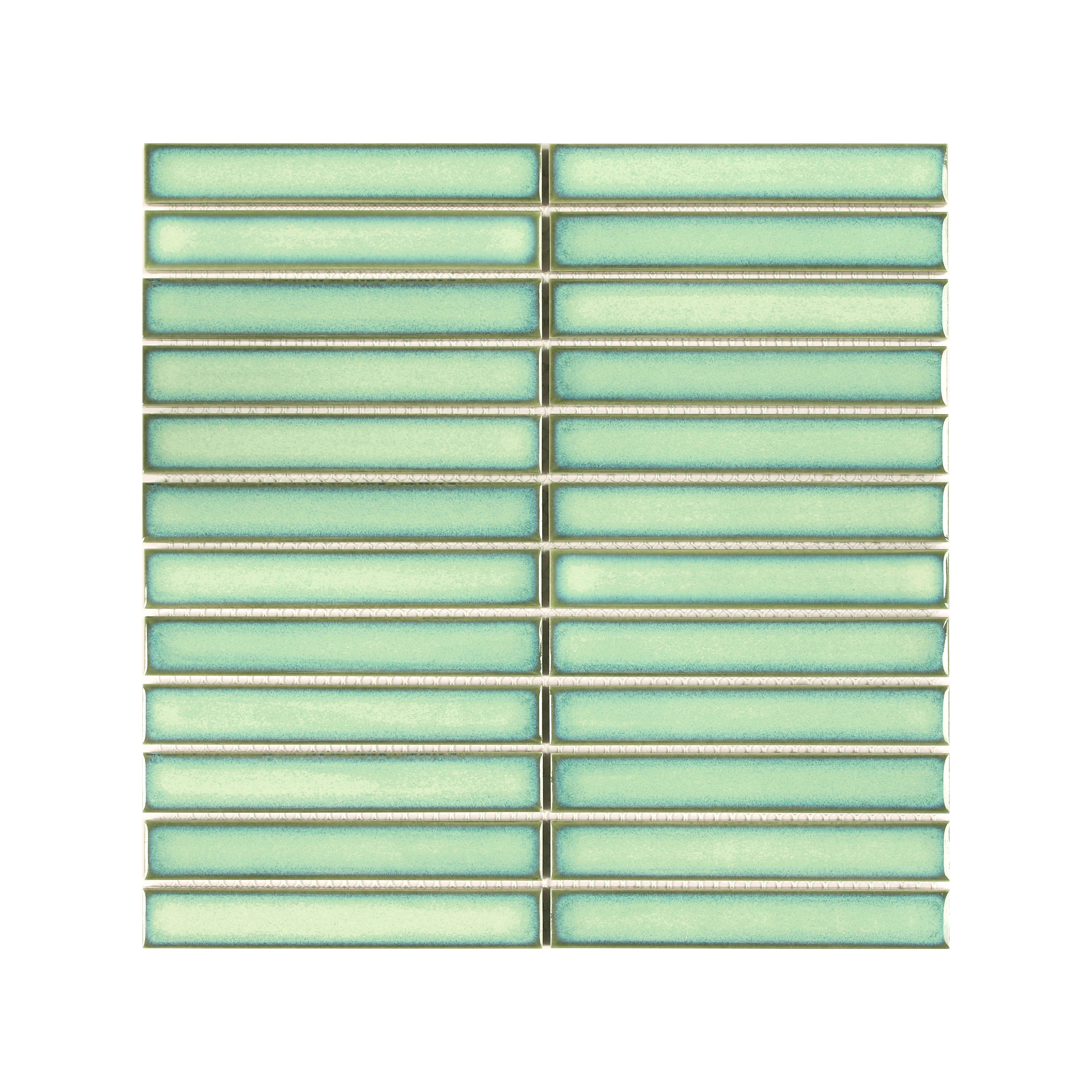 Luisa Green Gloss Thin Brick Ceramic Mosaic tile sheet, (L)295mm (W)298mm