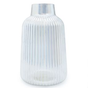 Lustre Medium Ribbed Chrome effect Gloss Vase, 27cm